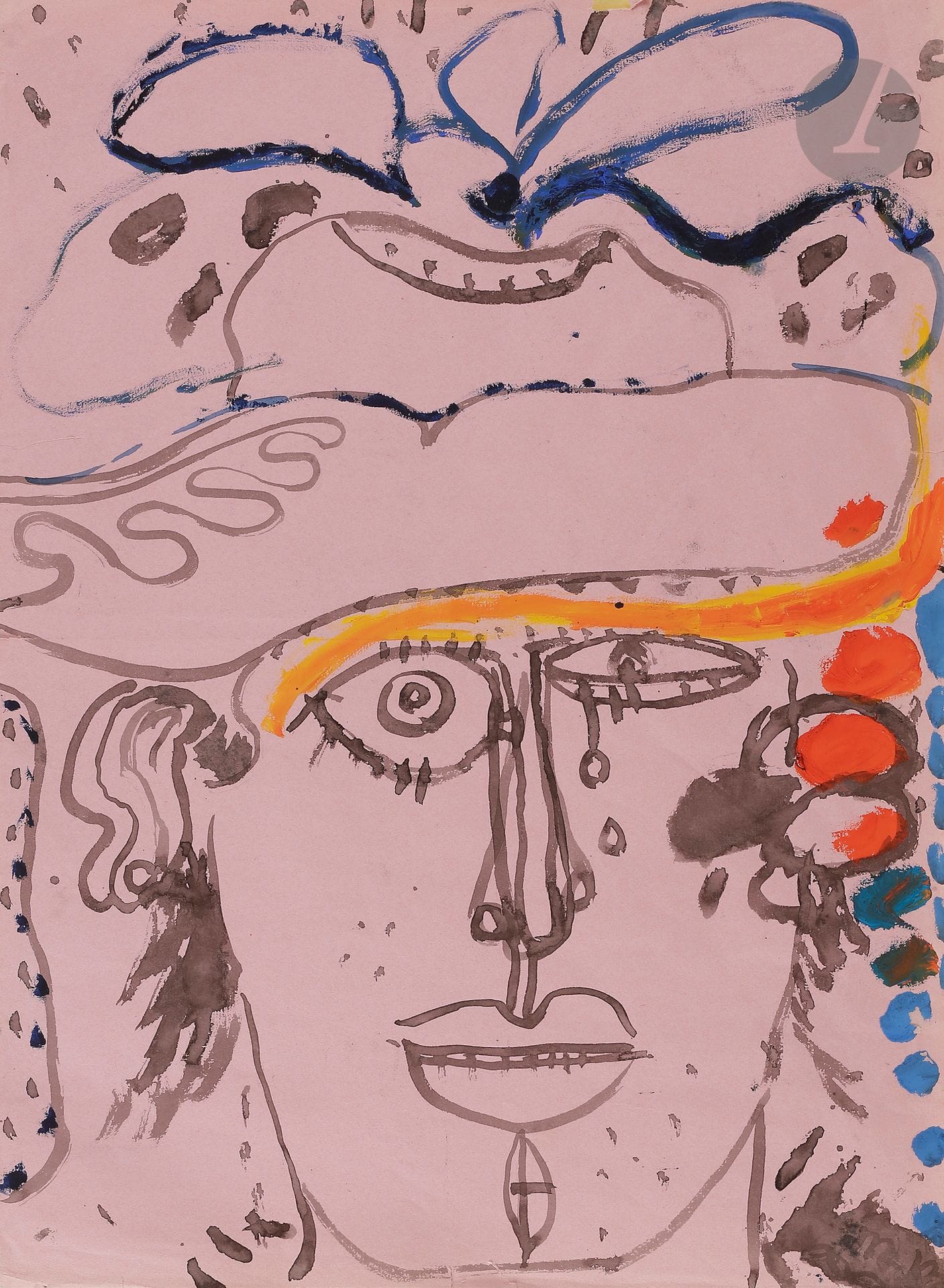 
Michel MACRÉAU (1935-1995)



Les Larmes, vers 1965-66



Encre et gouache sur papier rose.



Monogrammée en bas à droite.



(Petites déchirures et manques de papier).



63 x 45 cm





Provenance : 



Collection du peintre David Azuz, ami de l'artiste.



Un certificat de Monsieur Jean-Dominique Jacquemond pourra être remis à l’acquéreur, à sa charge et à sa demande. Nous remercions Monsieur Jean-Dominique Jacquemond pour toutes les informations qu’il nous a transmises.
