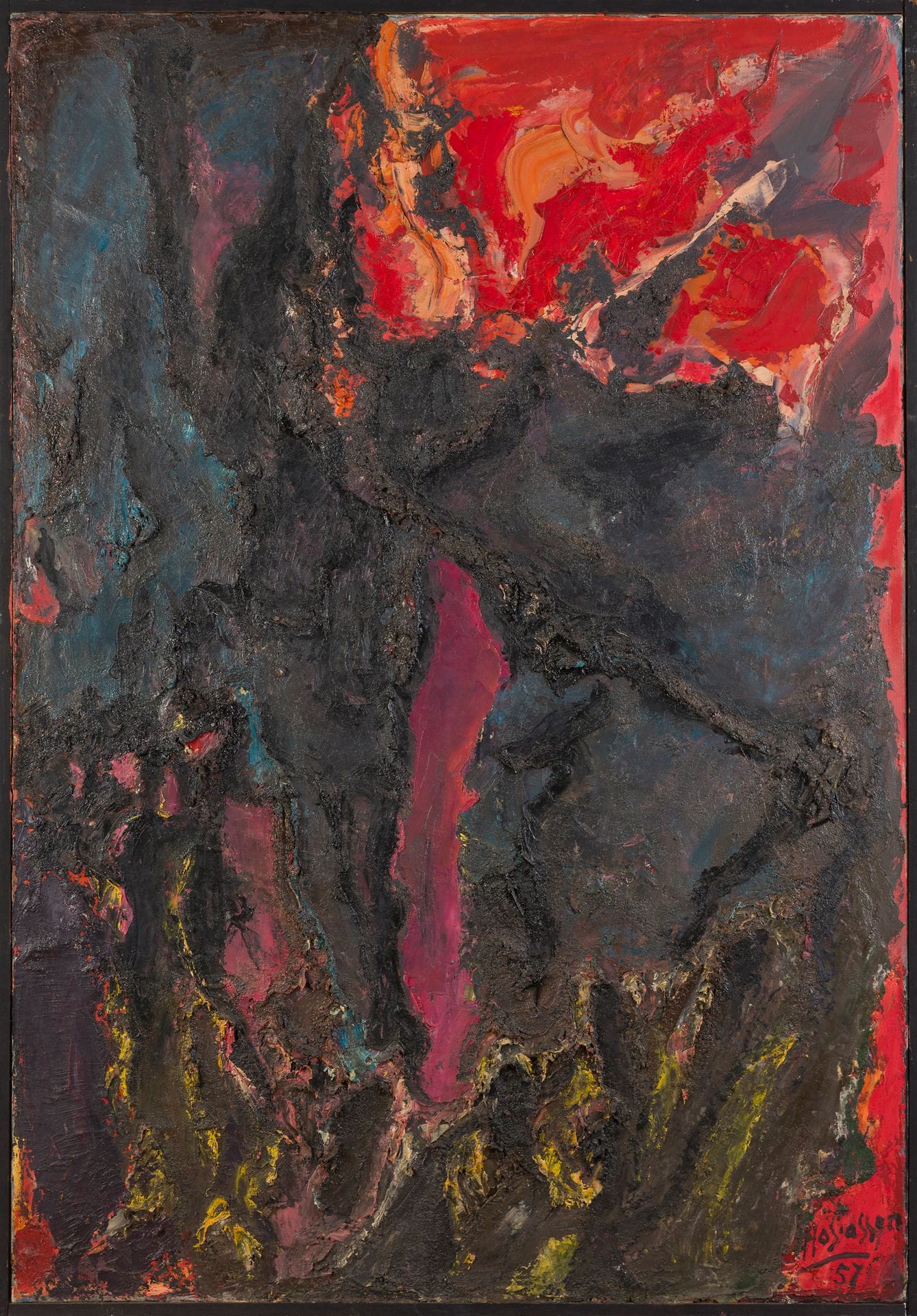 Philippe HOSIASSON [franco-ukrainien] (1898-1978)
Calot, 1957
Huile et sable sur toile.
Signée et datée en bas à droite.
Signée, datée et titrée au dos.
130 x 89 cm

Provenance : 
- Collection Michel Tapié.
- Succession Jean-Marc Tapié de Celeyran.

Exposition : 
International Center of Aesthetic Research, Turin (étiquette au dos).