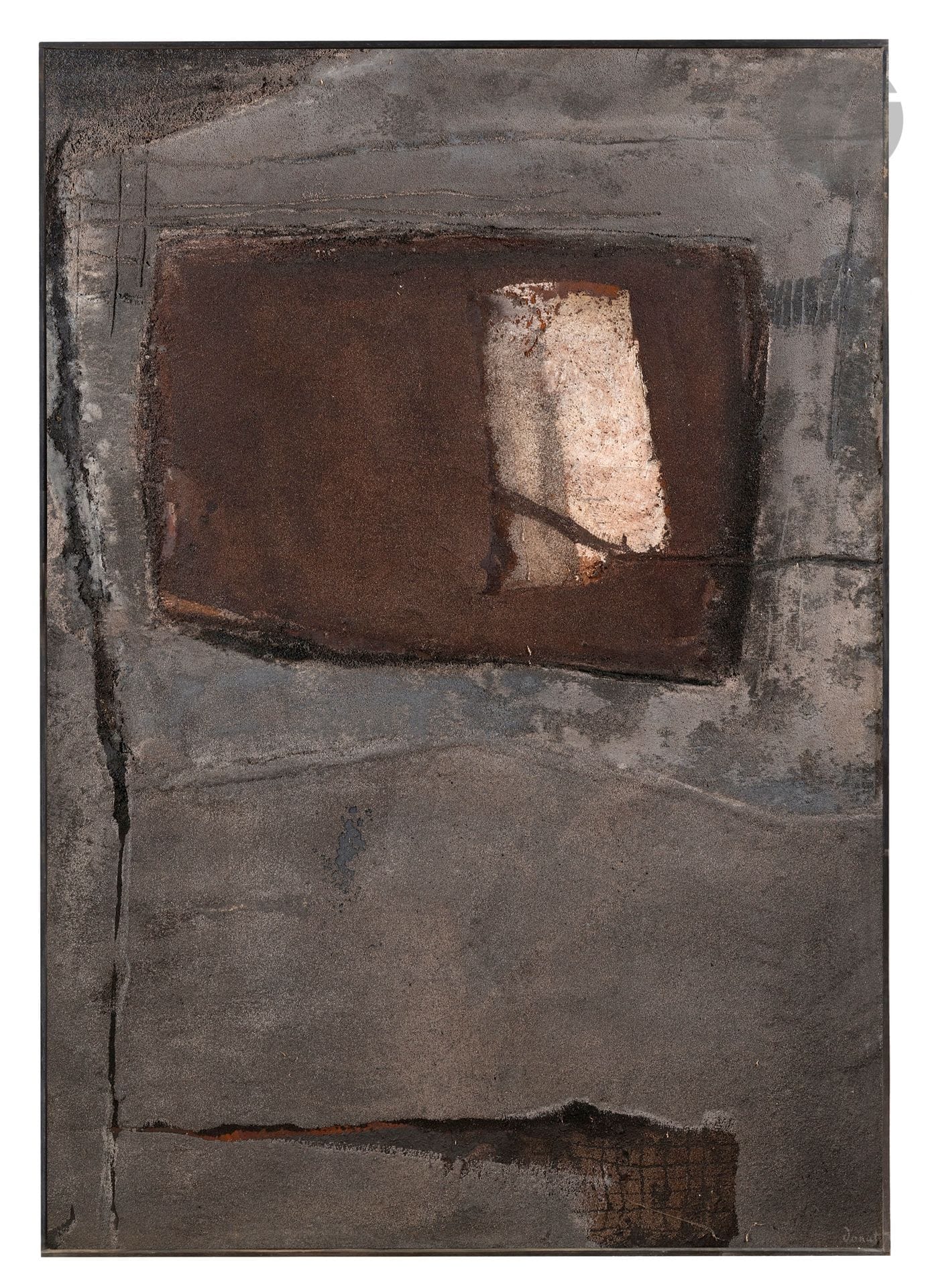Enrico DONATI [italo-américain] (1909-2008)
Gemma magico, 1960
Huile et sable sur toile.
Signée en bas à droite.
Signée et datée au dos.
(Restaurations).
153 x 107 cm

Provenance : 
- Collection Michel Tapié.
- Succession Jean-Marc Tapié de Celeyran.

Exposition : 
Galleria d'Arte Cortina, Milan, juin-septembre 1972.

Bibliographie : 
- Luigi Moretti - Michel Tapié - Friedrich Bayl, Musée Manifeste - Structures et styles autres, Fratelli Pozzo Editori, reproduit en pleine page.
- Michel Tapié, Espaces abstraits II, Milan, Edizioni della Galleria d'Arte Cortina, 1972, reproduit.