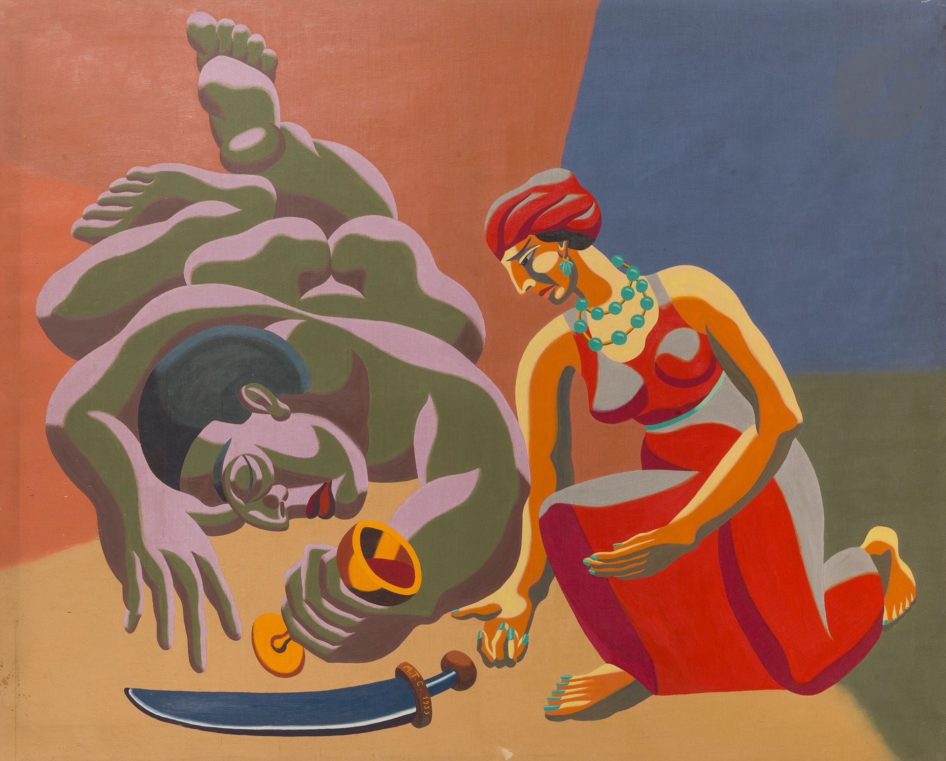 Michel TAPIÉ DE CELEYRAN (1909-1987)
L'Ivresse du guerrier, 1935
Huile sur toile.
Monogrammée et datée sur le sabre.
130 x 162 cm

Provenance : 
- Collection Michel Tapié.
- Succession Jean-Marc Tapié de Celeyran.