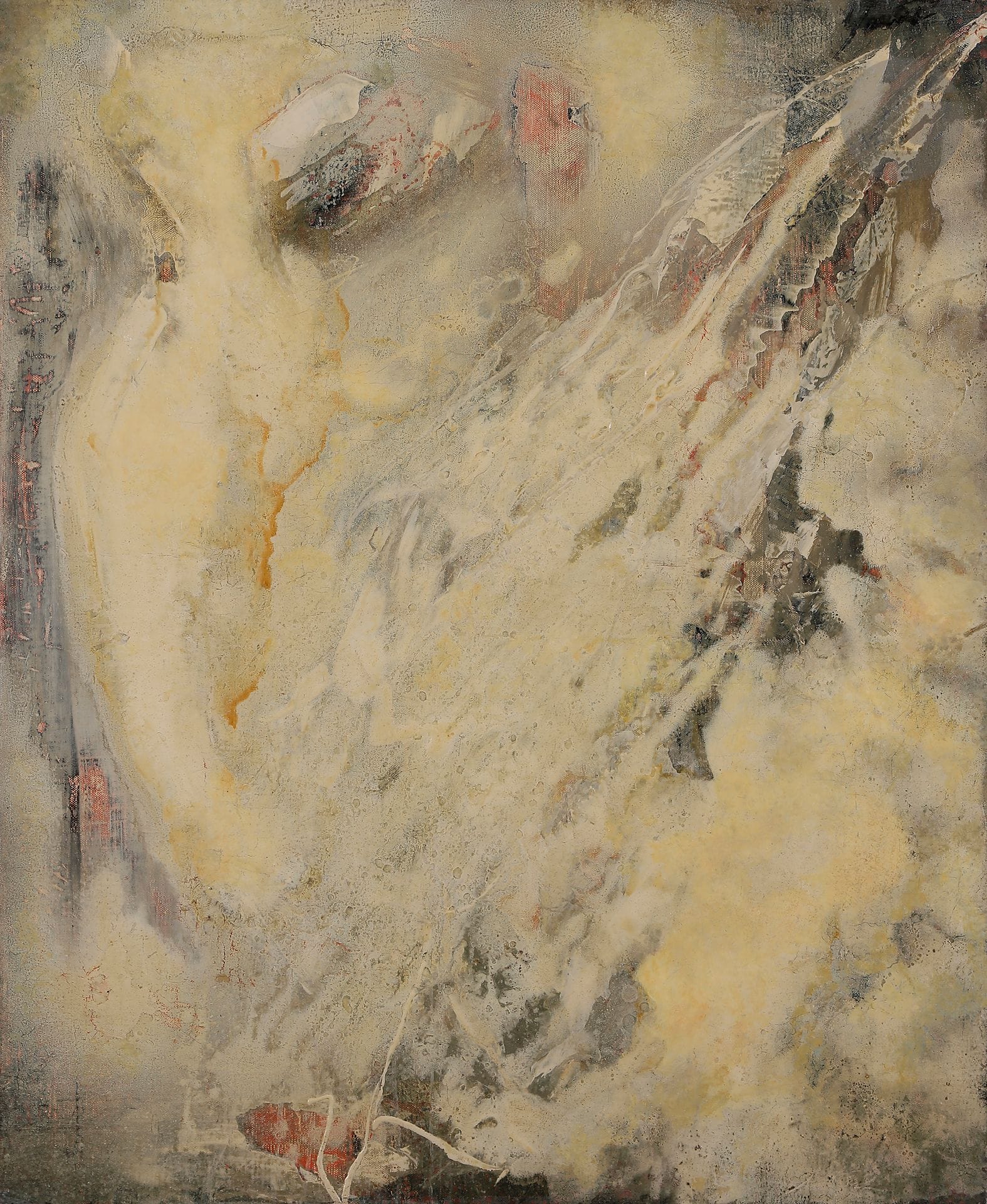 Paul JENKINS [américain] (1923-2012)
Le Hibou de la neige, 1957
Huile sur toile.
Signée en haut à droite.
Signée et datée au dos.
73 x 60 cm
Provenance :
- Collection de Monsieur F., Var.
- Galerie Rive Droite, Paris (étiquette au dos).