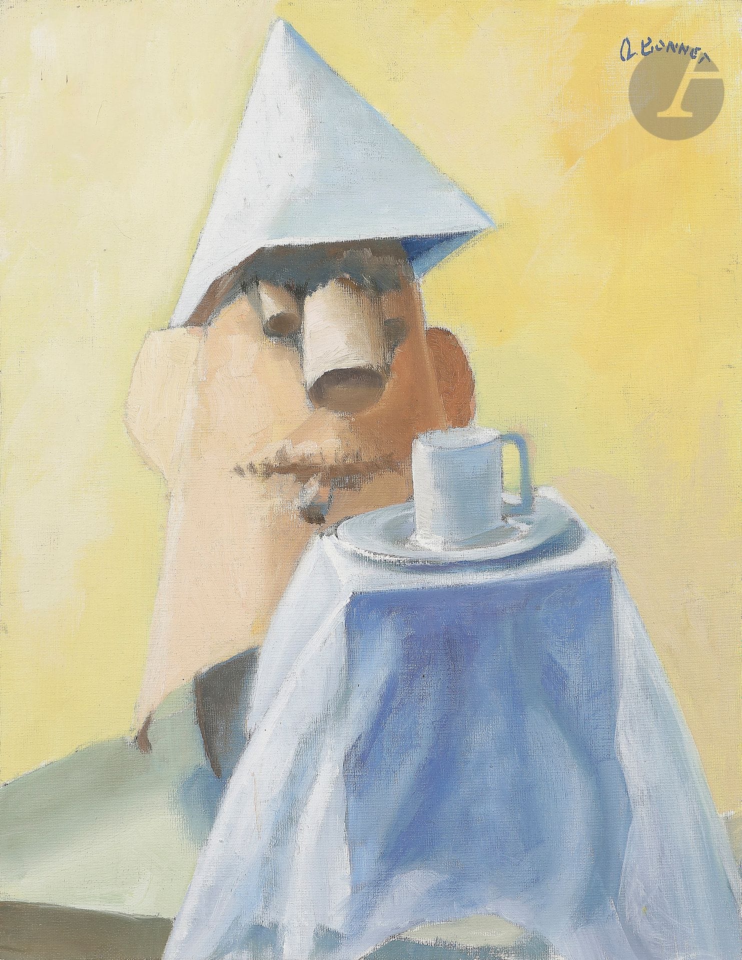 Anne BONNET (1908-1960)
Le Fumeur en carton
Huile sur carton toilé.
Signée en haut à droite.
41 x 33 cm