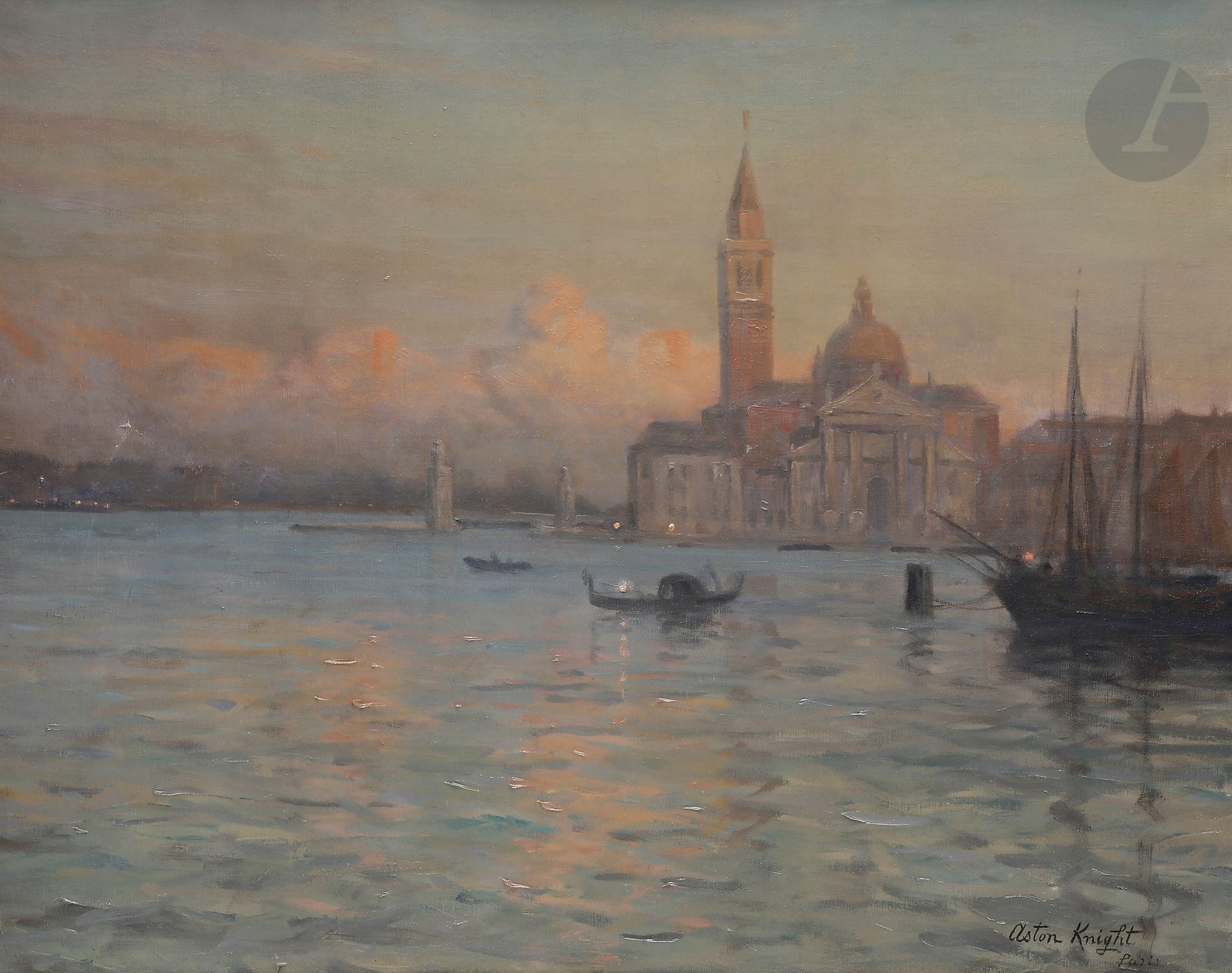 
Louis Aston KNIGHT (1873-1948)



Venise, le Grand Canal aux aurores



Huile sur toile.



Signée en bas à droite.



(Petits accident et enfoncements).



65 x 81 cm
