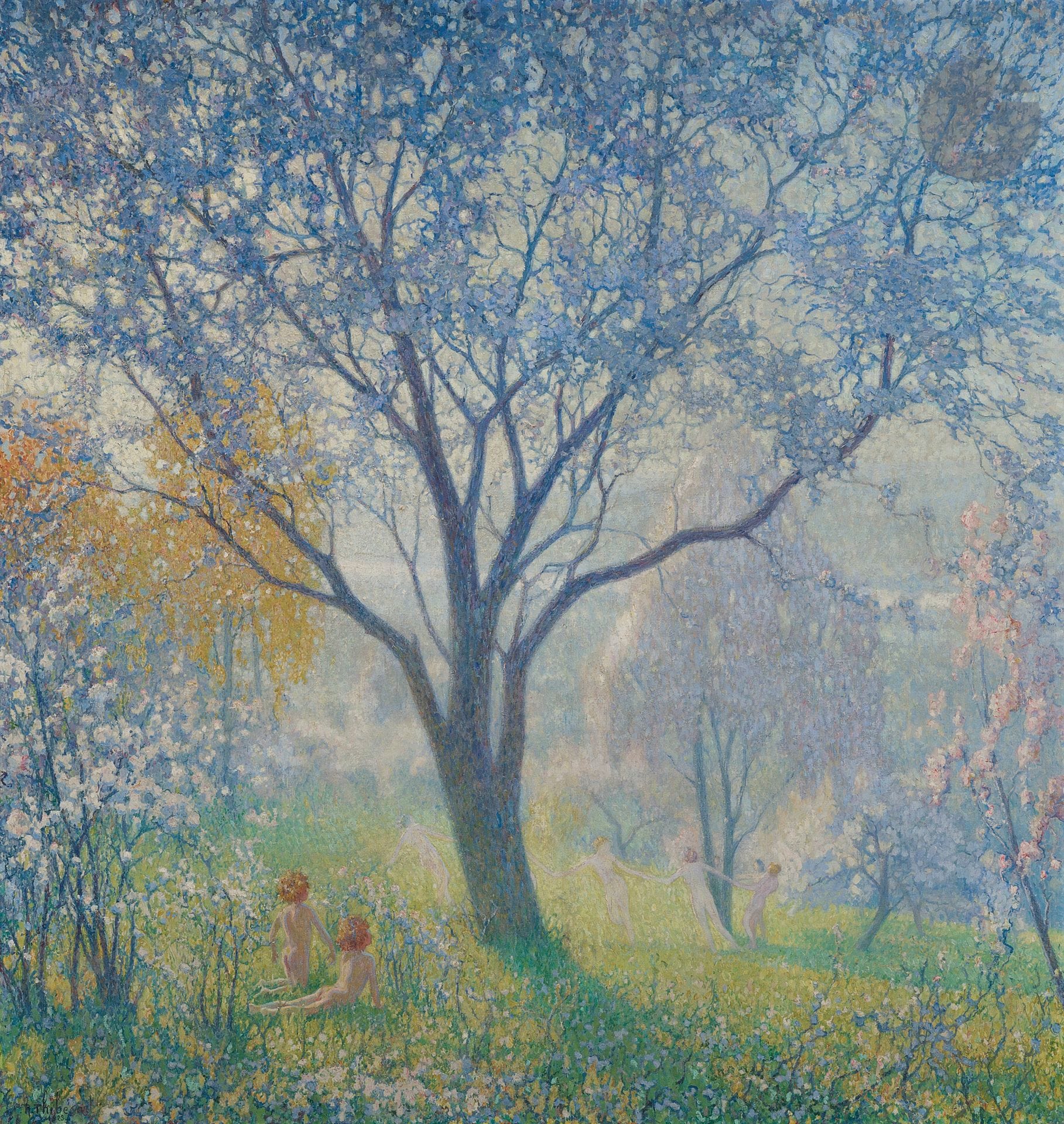 Raymond THIBÉSART (1874-1963)
La Danse, 1923
Huile sur toile.
Signée et datée en bas à gauche.
(Infimes manques).
206 x 185 cm

Provenance : 
Famille de l'artiste.