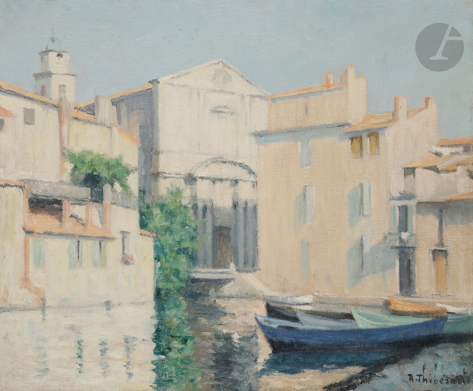 Raymond THIBÉSART (1874-1963)
Les Martigues
Huile sur toile.
Signée en bas à droite.
Signée et titrée au dos.
46 x 55 cm

Provenance : 
Famille de l'artiste.
