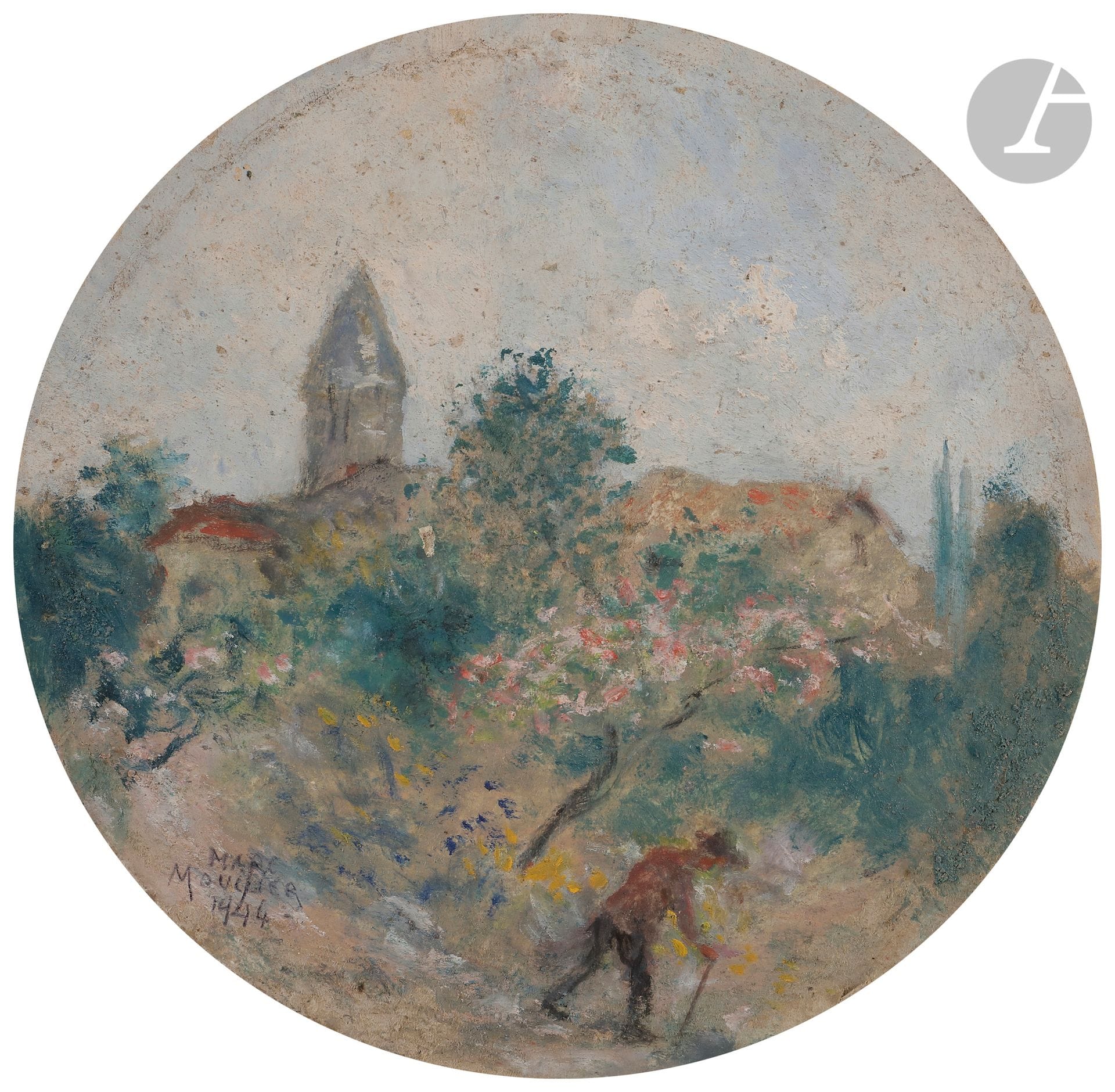 Marc MOUCLIER (1866-1948)
Femme à la fenêtre, 1942 - Homme au jardin, 1944
2 huiles sur carton en tondo.
Signées et datées en pied.
Diamètre : 19 cm et 24 cm