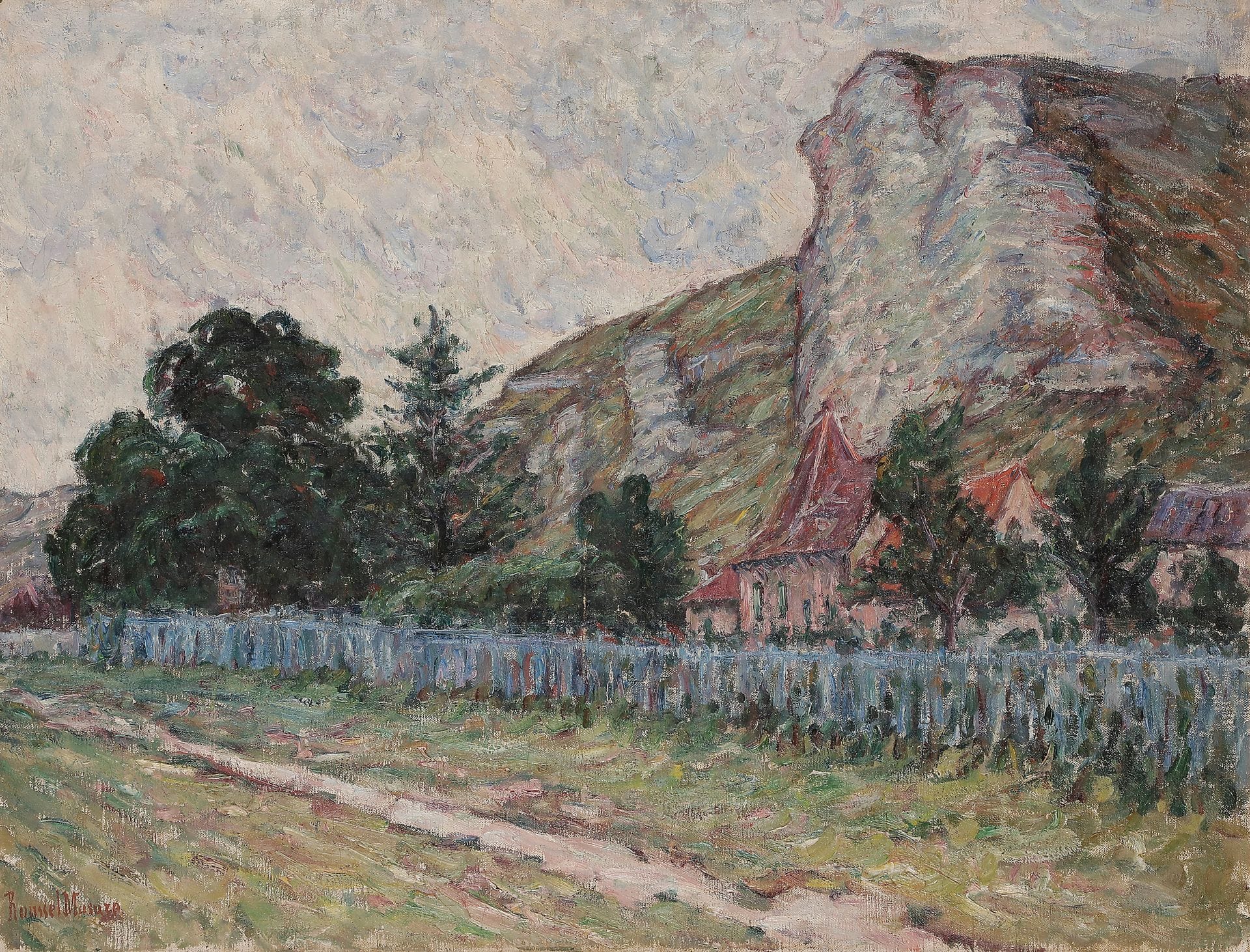 Henri ROUSSEL-MASURE (1863-1919)
Village en bord de falaise
Huile sur toile.
Signée en bas à gauche.
50 x 65 cm