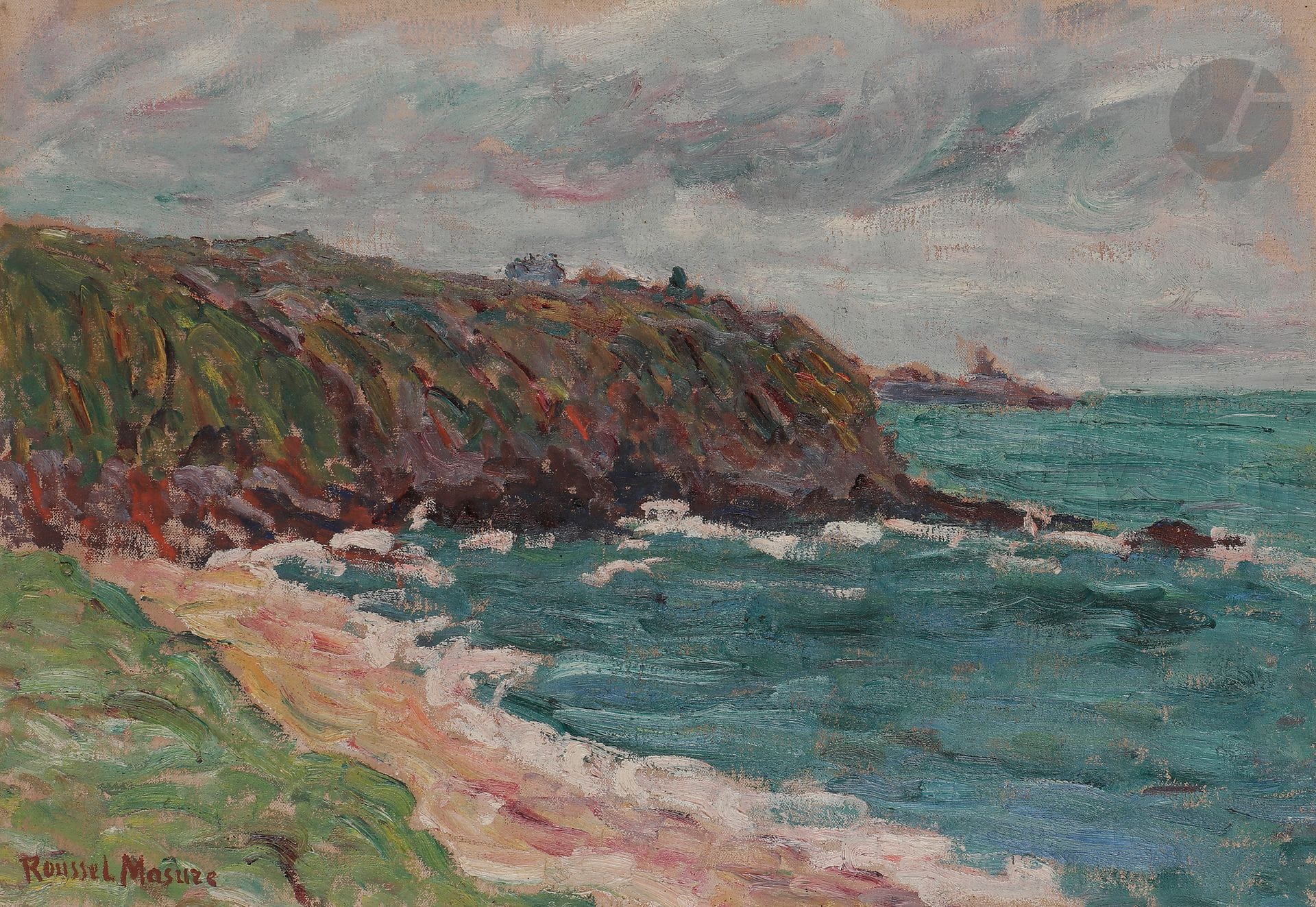 Henri ROUSSEL-MASURE (1863-1919)
Bord de mer
Huile sur toile.
Signée en bas à gauche.
38 x 55 cm
