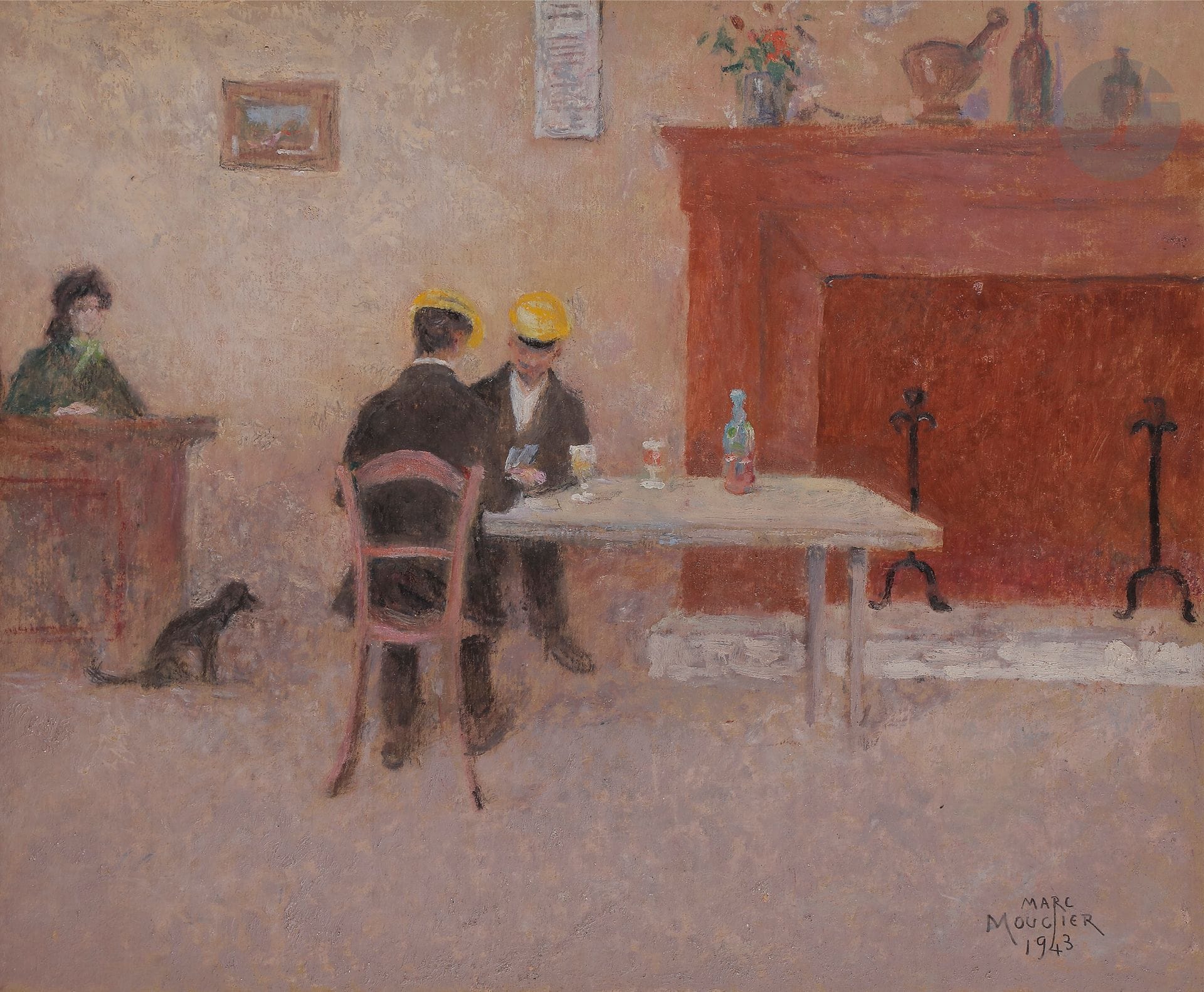 Marc MOUCLIER (1866-1948)
Les Joueurs de cartes, 1943
Huile sur carton.
Signée et datée en bas à droite.
33 x 41 cm