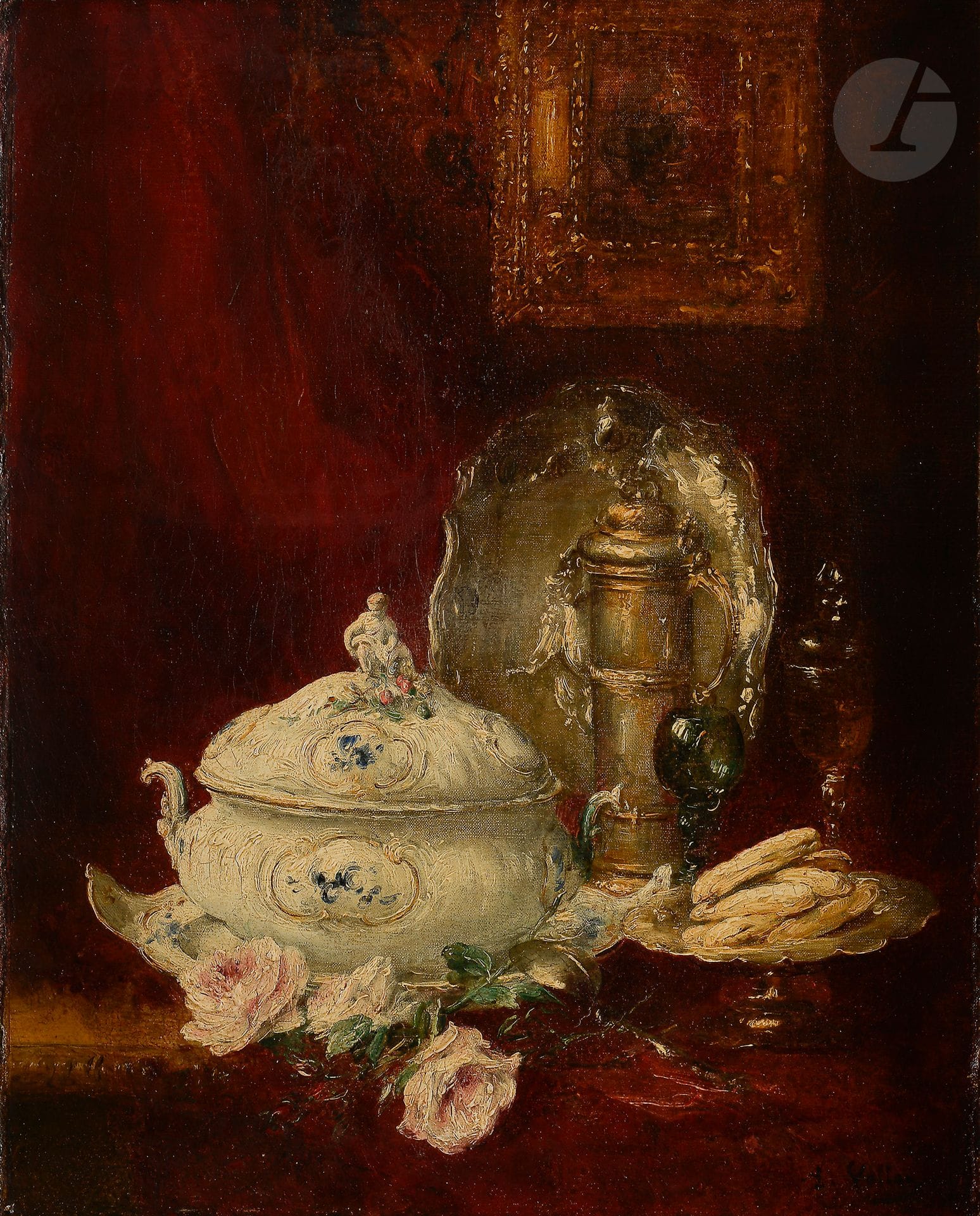 Antoine VOLLON (1833-1900)
Nature morte
Huile sur toile.
Signée en bas à droite.
41 x 33 cm