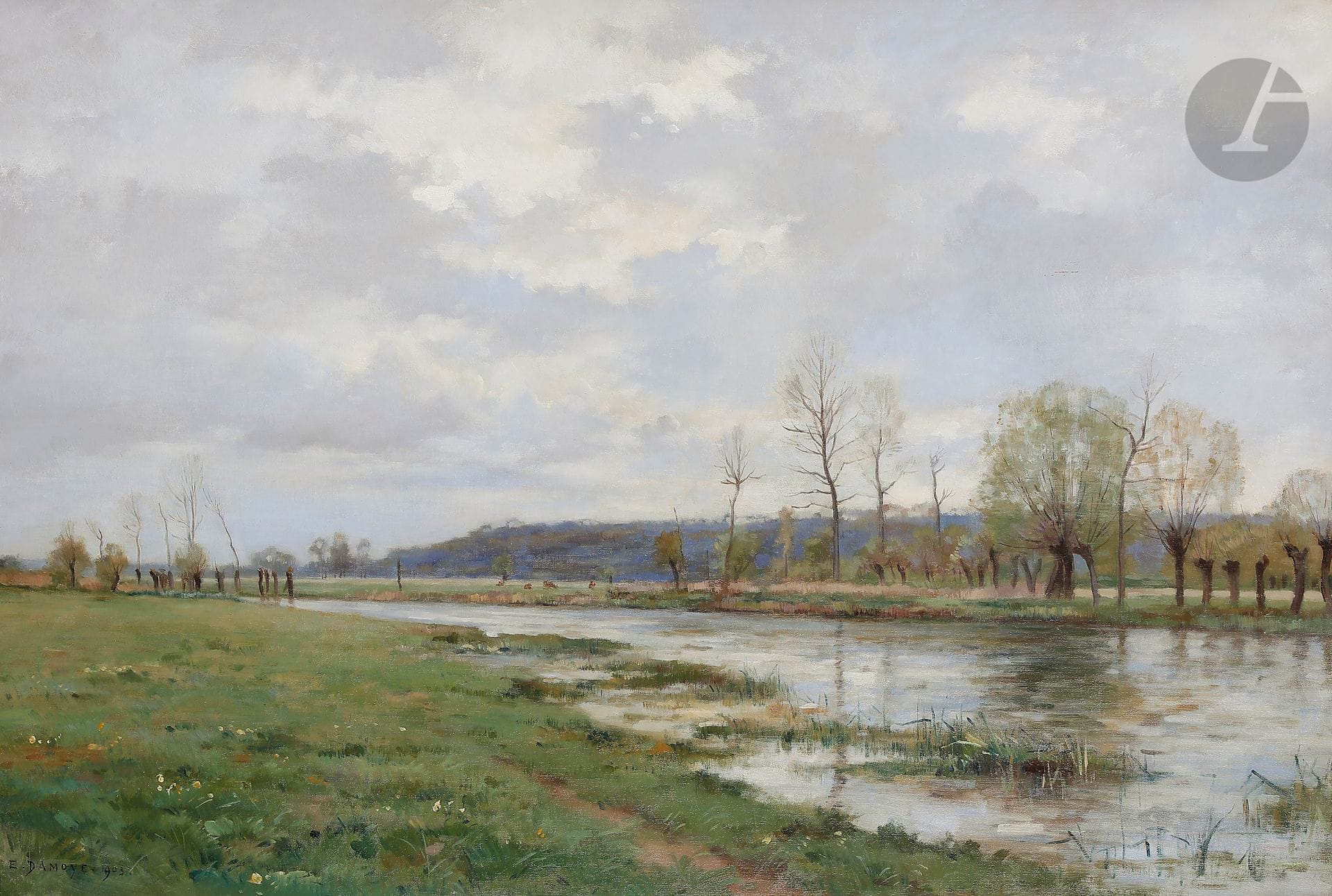 Emmanuel DAMOYE (1847-1916)
Rivière en crue, 1903
Huile sur toile.
Signée et datée en bas à gauche.
51 x 73 cm

Provenance : 
Vente Maître Ferri, Paris, 3 juin 1998, n°39.