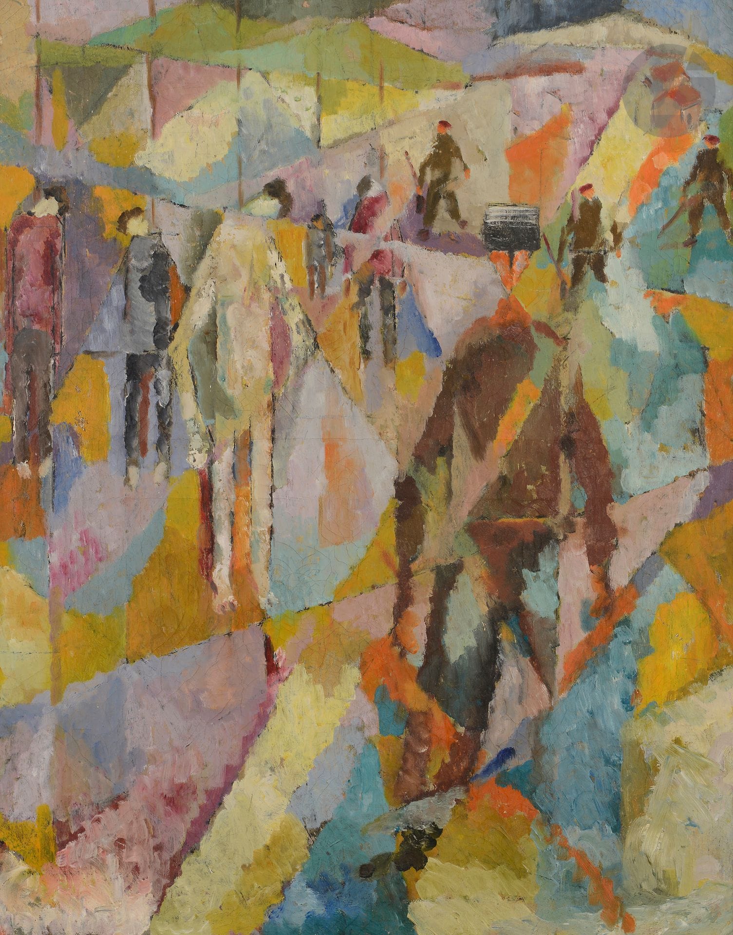 Mohamed BOUZID (né en 1929)
Guerre d'Algérie, 1957
Huile sur toile.
Datée au dos.
(Petits manques).
81 x 65 cm