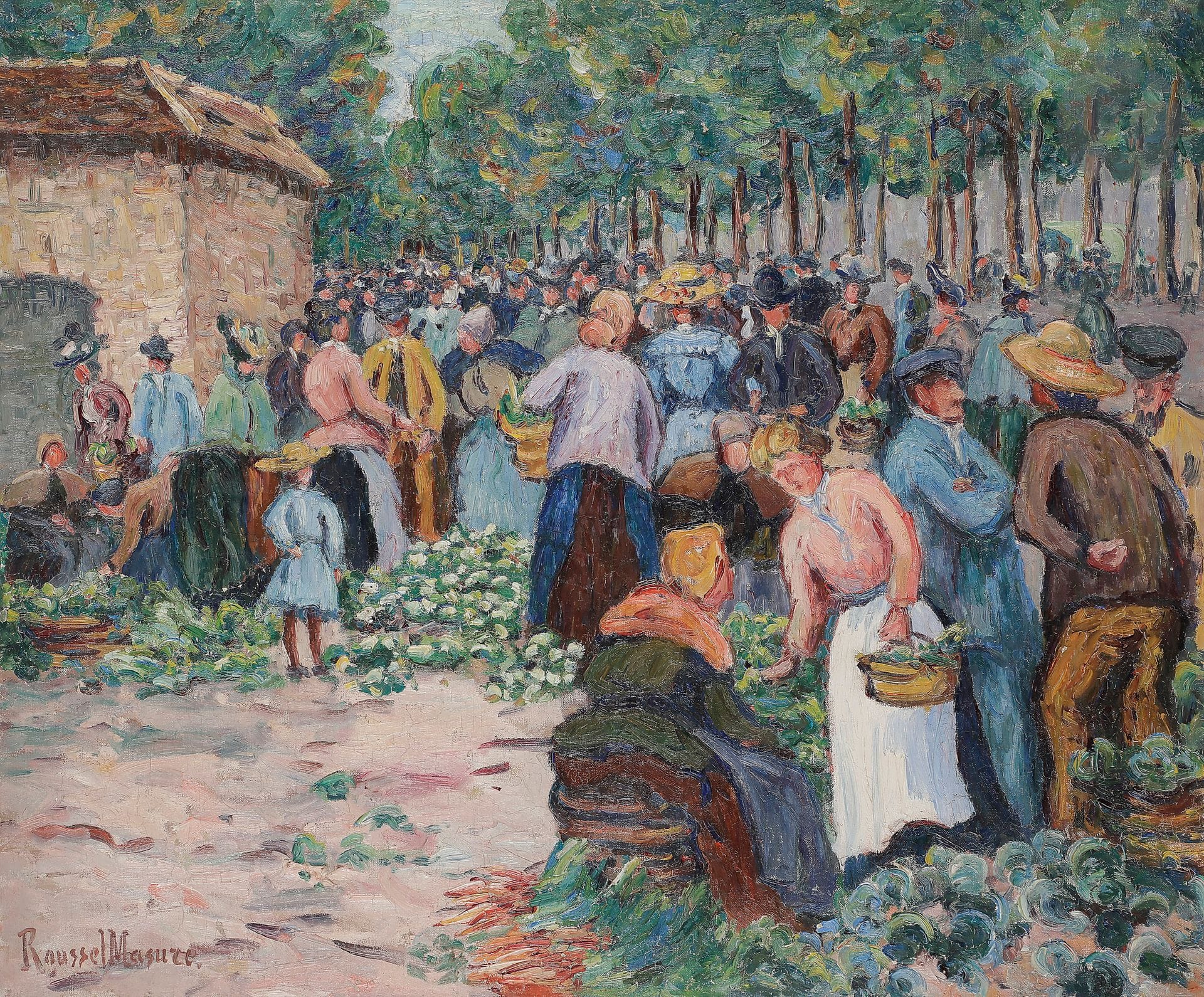 Henri ROUSSEL-MASURE (1863-1919)
Au marché
Huile sur toile.
Signée en bas à gauche.
60 x 73 cm