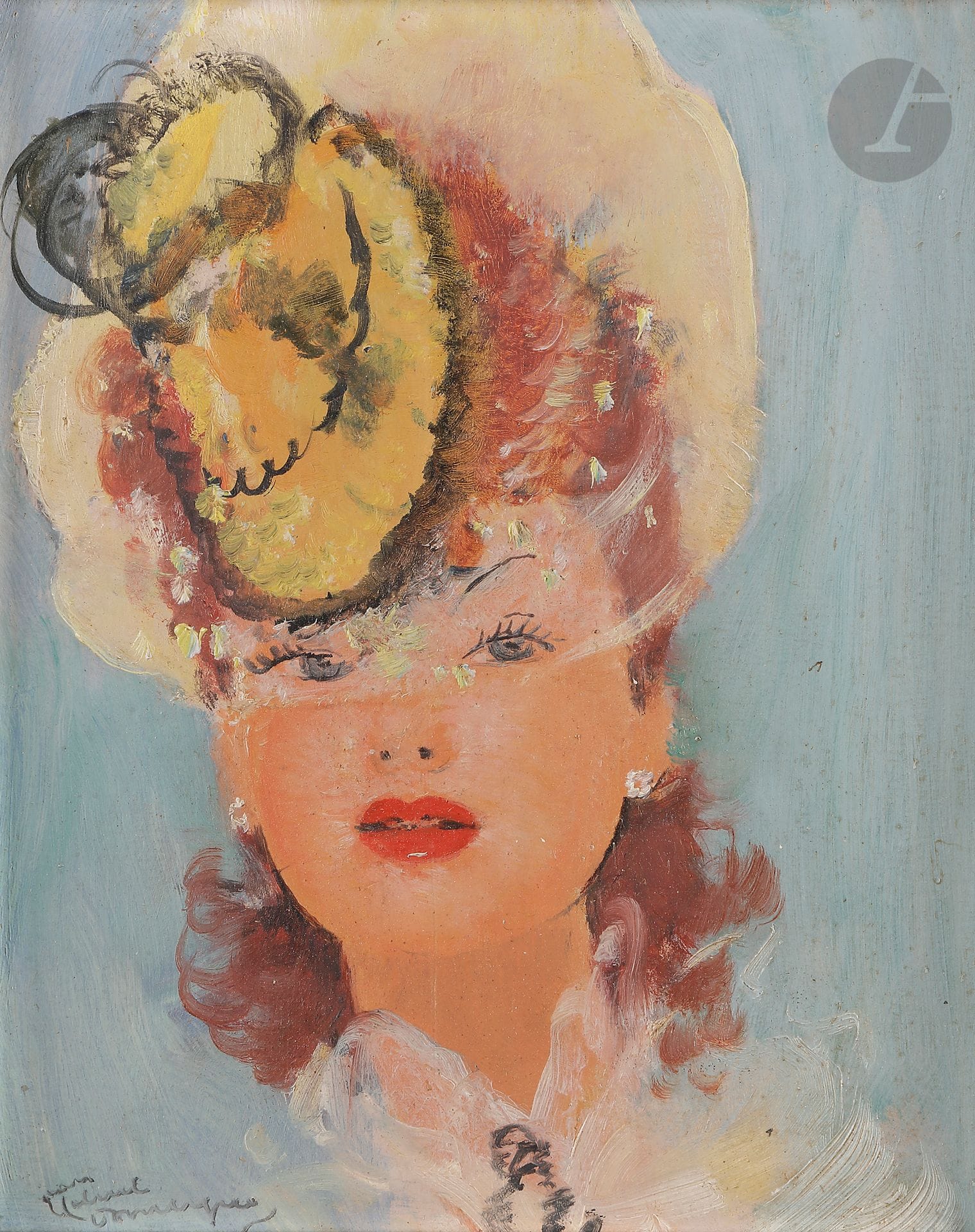 Jean-Gabriel DOMERGUE (1889-1962)
Portrait de femme au chapeau
Huile sur carton.
Signée en bas à gauche.
24 x 19 cm