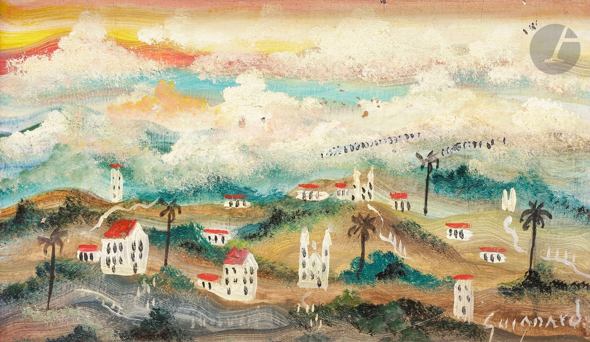 Alberto da Veiga GUIGNARD (1896-1962)
Paysage
Huile sur carton.
Signée en bas à droite.
Signée au dos.
13 x 21 cm