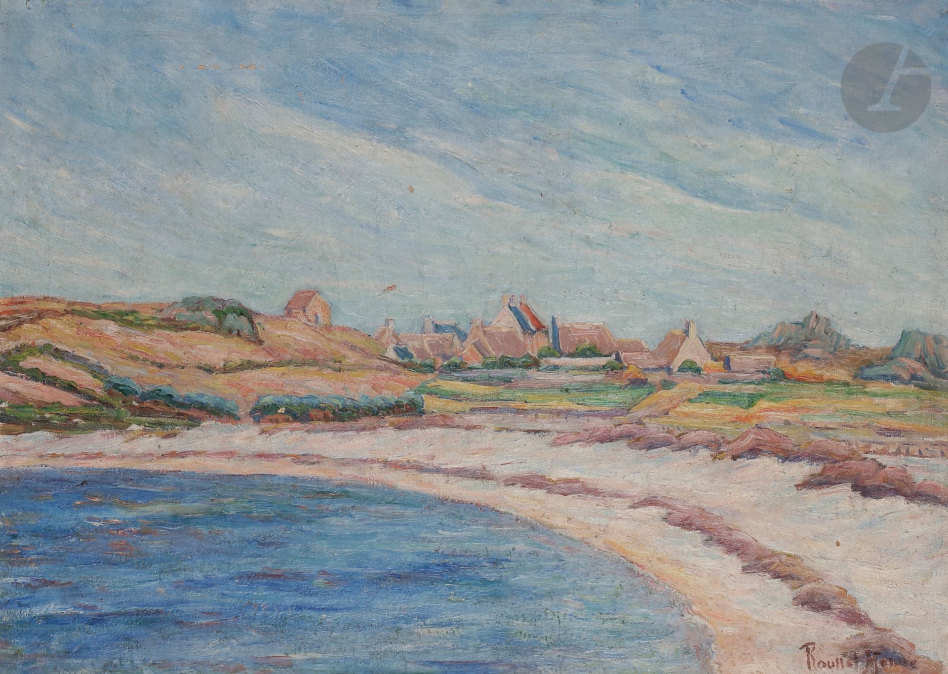 Henri ROUSSEL-MASURE (1863-1919)
Bord de mer en Bretagne
Huile sur toile.
Signée en bas à droite.
(Petits manques).
46 x 65 cm