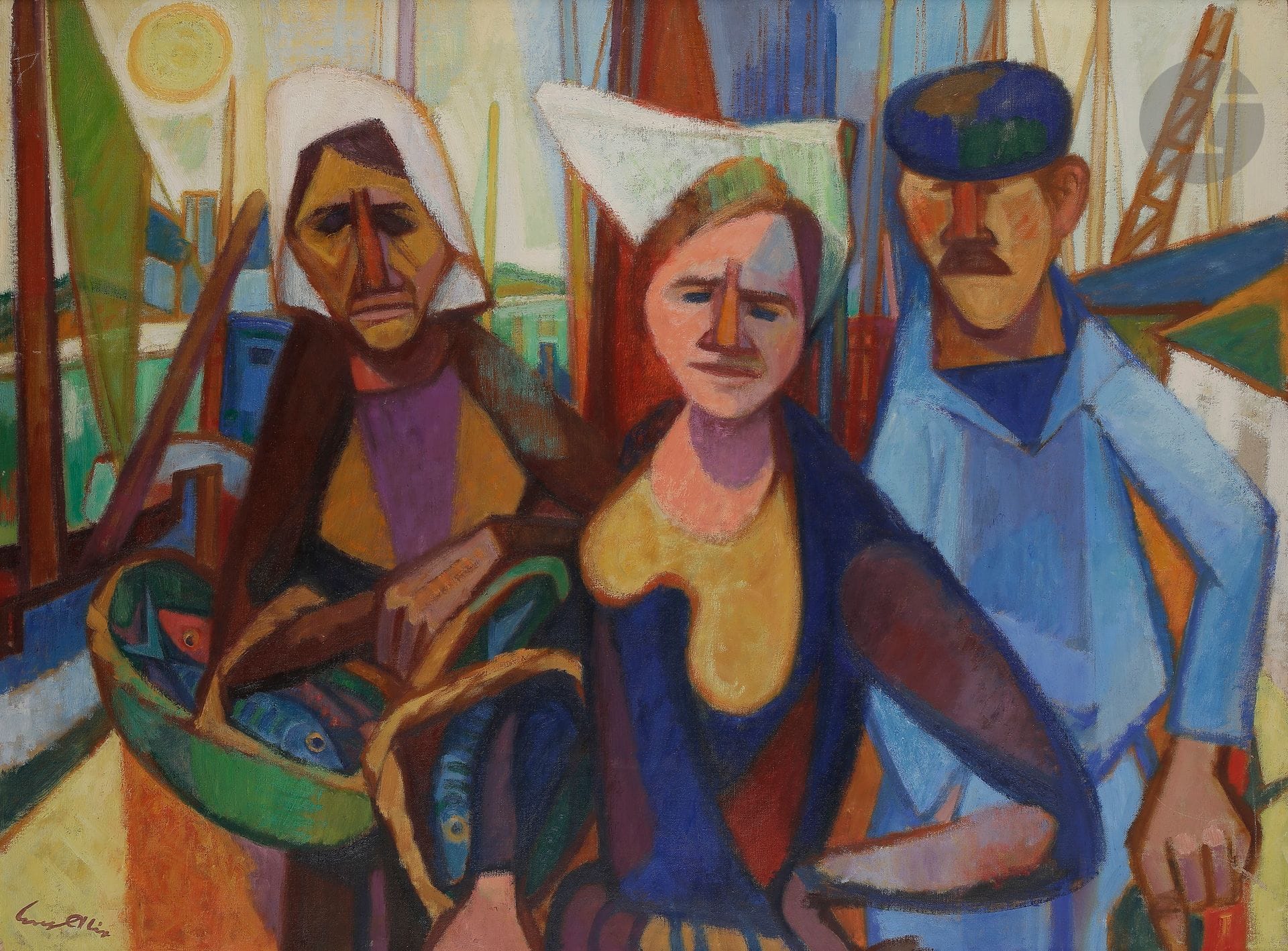 Yves ALIX (1890-1969)
Bretons, 1947
Huile sur toile.
Signée en bas à gauche.
Signée, datée et titrée au dos.
97 x 130 cm

Provenance : 
Collection de Monsieur F., Var.

Exposition : 
XXIVe Exposition Biennale Internationale des Beaux-Arts, Venise, 1948, n°474 (étiquette au dos).