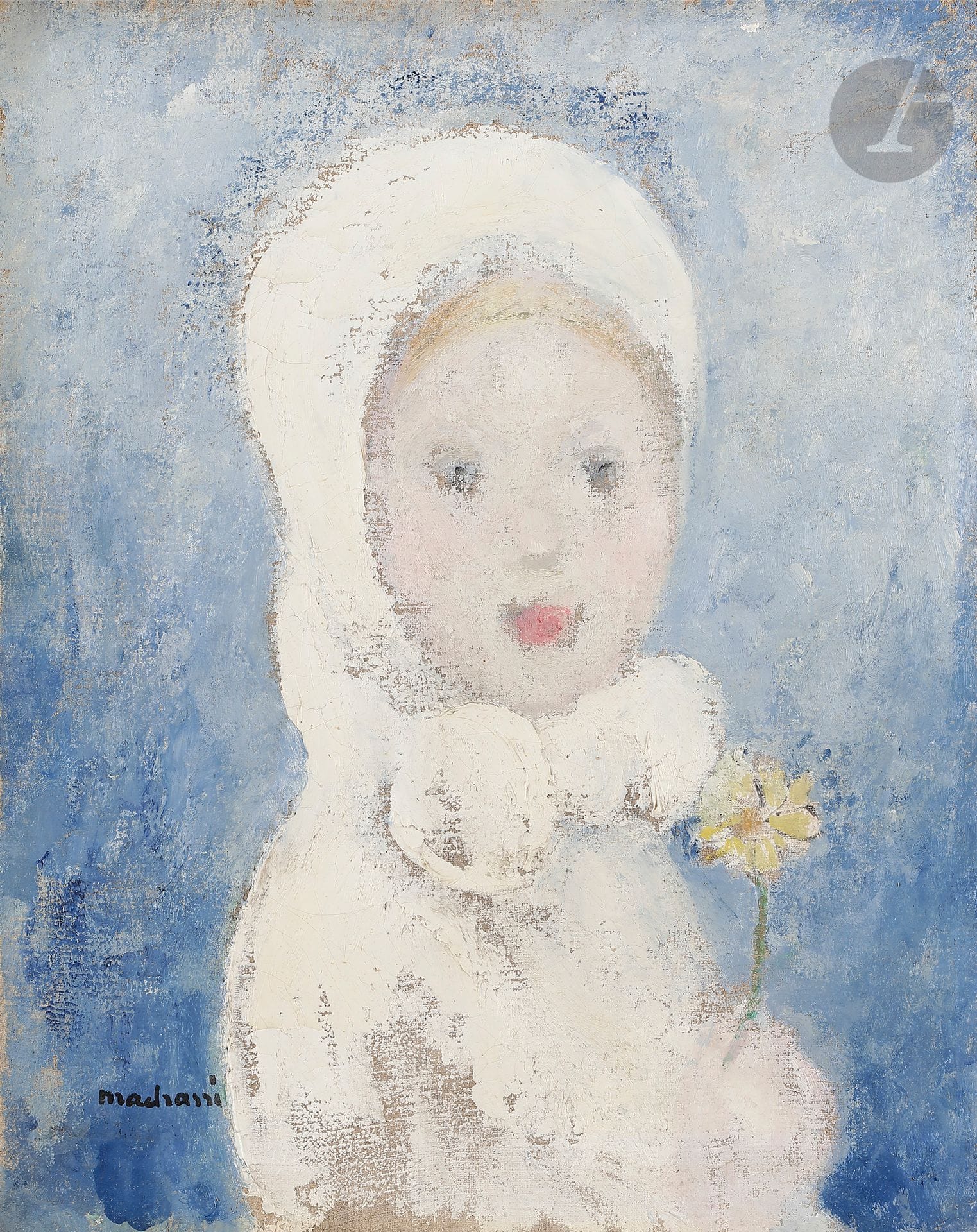 Lucien MADRASSI (1881-1956)
Portrait de jeune fille à l'œillet
Huile sur toile.
Signée en bas à gauche.
41 x 33 cm