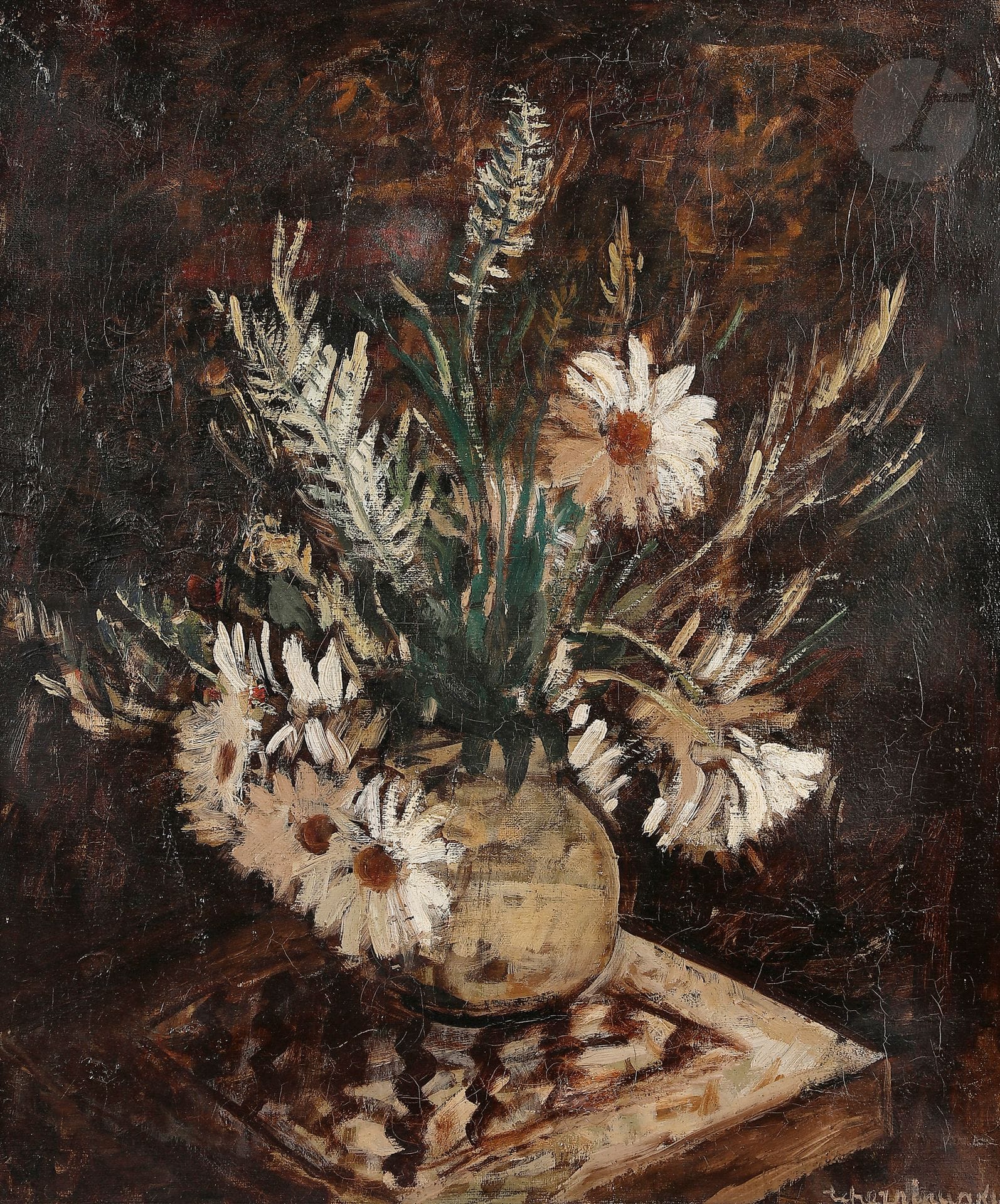 Charles TCHERNIAWSKY (1900-1976)
Vase de marguerites
Huile sur toile.
Signée en bas à droite.
(Craquelures et petite restauration).
55 x 46 cm