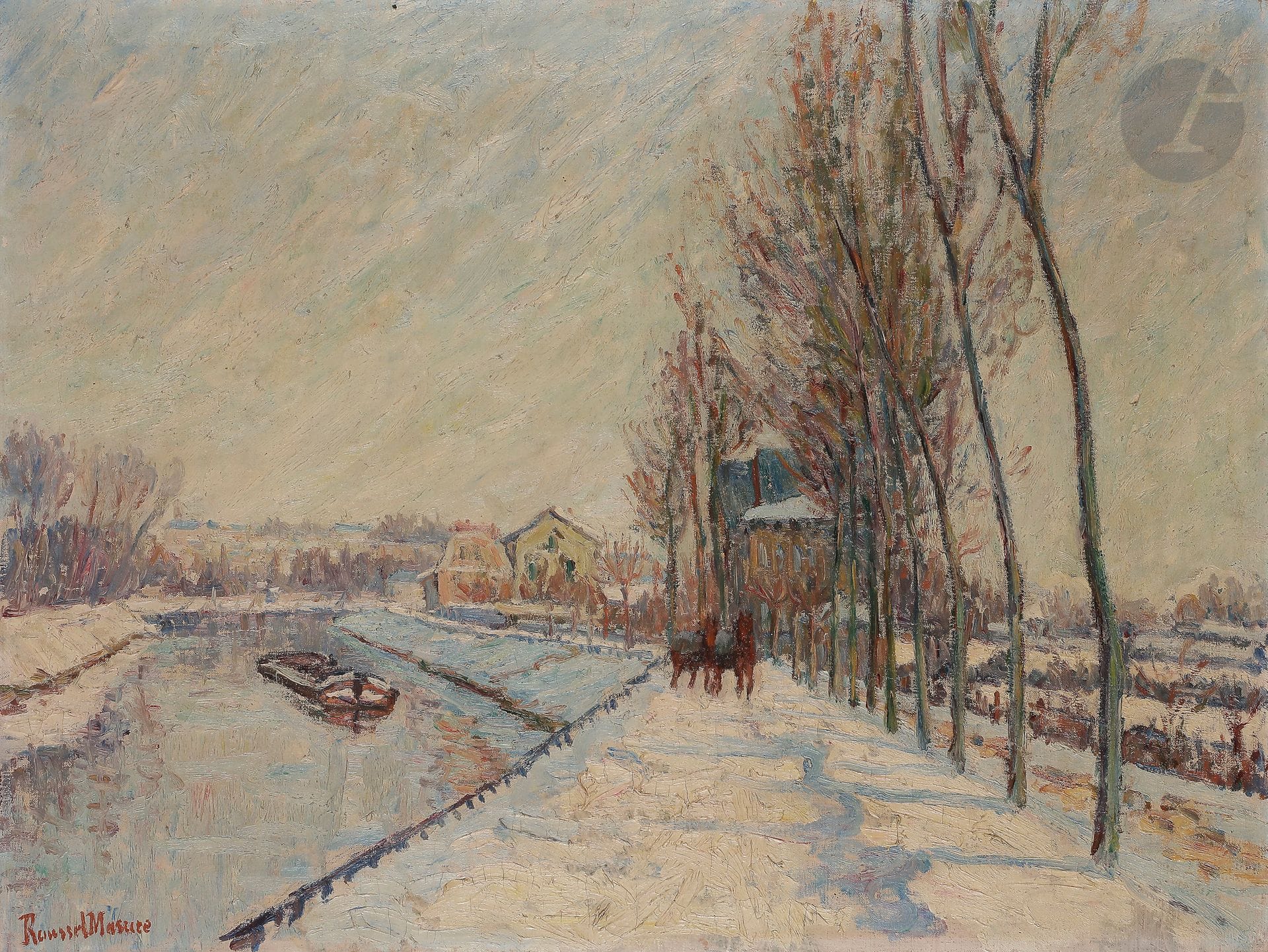 Henri ROUSSEL-MASURE (1863-1919)
La Neige à Pontoise
Huile sur toile.
Signée en bas à gauche.
54 x 73 cm
