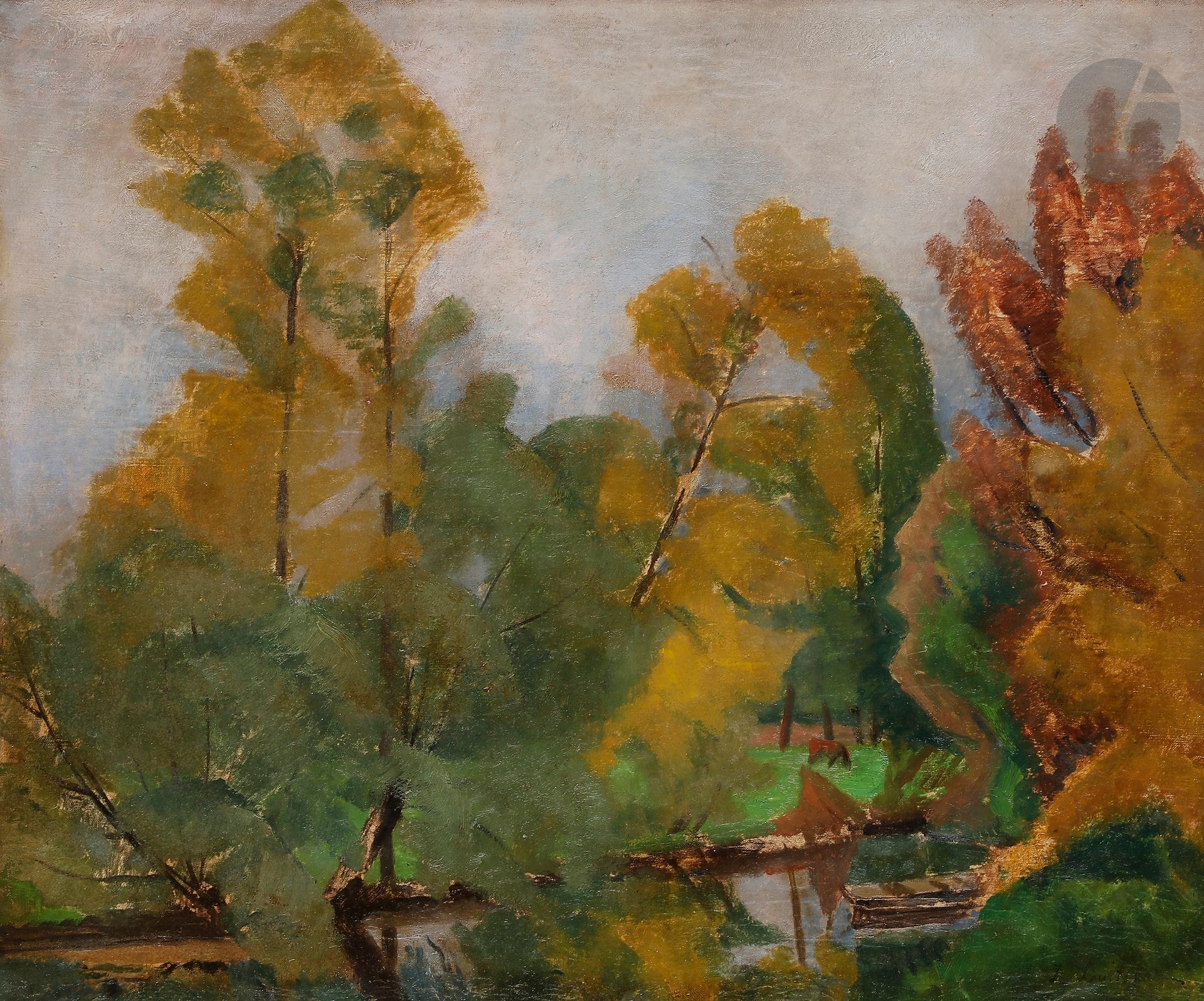 Sonia LEWITSKA (1882-1937)
Paysage à la rivière
Huile sur toile.
Signée en bas à droite.
54 x 65 cm

Provenance : 
Galerie Marseille, Paris (étiquette au dos).