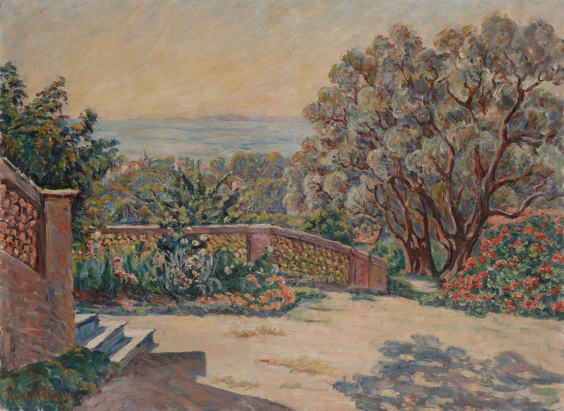 Henri ROUSSEL-MASURE (1863-1919)
Terrasse en bord de mer
Huile sur toile.
Signée en bas à gauche.
54 x 73 cm