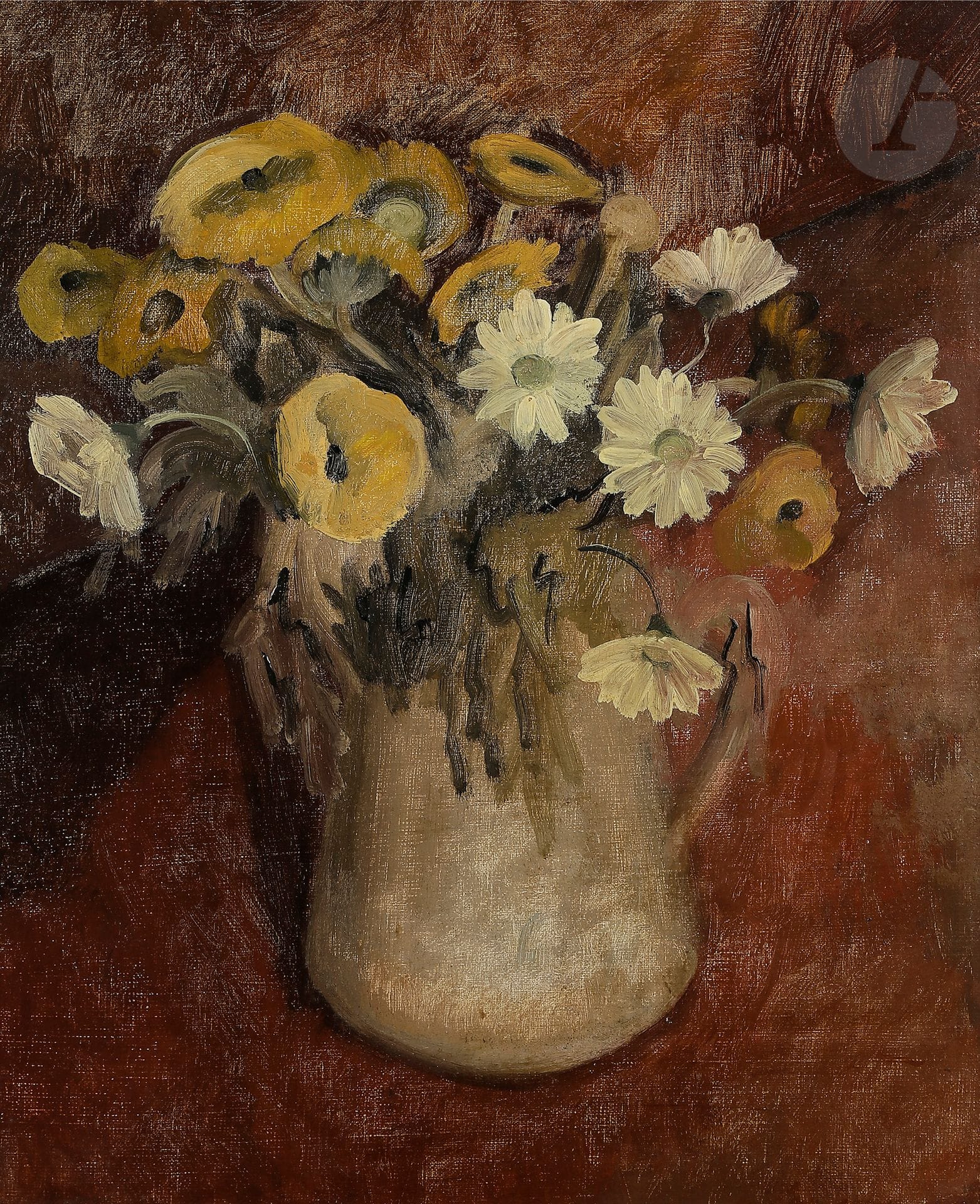 Léopold LEVY (1882-1966)
Bouquet de soucis
Huile sur carton.
Non signée.
Titrée au dos.
41 x 33 cm