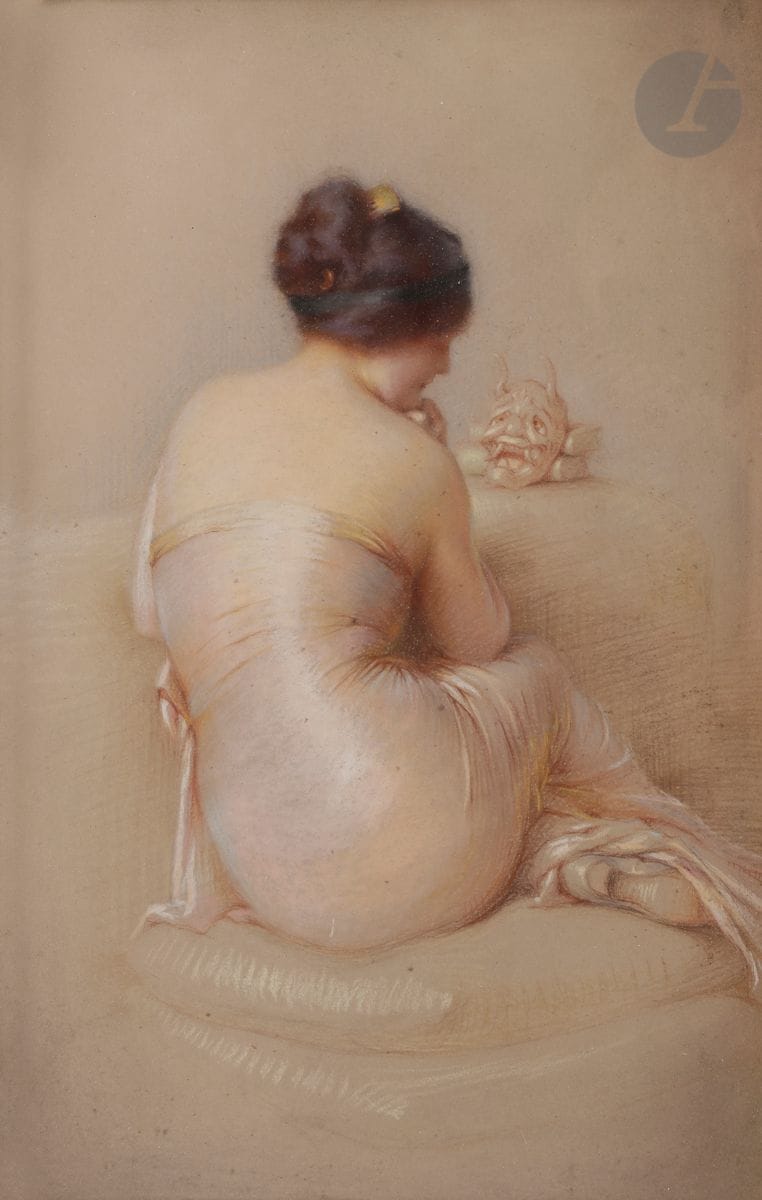 Gaston BOUY (1866-1943
)Woman with a mask, circa 1920Pastel
.
Unsigned.
46 x 30 cmExhibition

: 
Salon d'Hiver, Paris, 1920 (stamp on the back)


.




