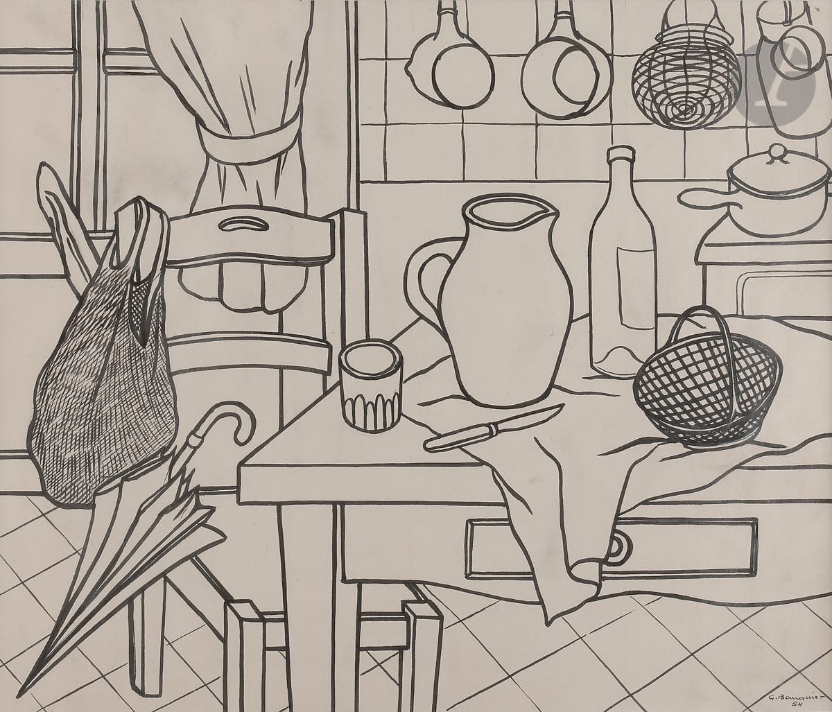 Georges BAUQUIER (1910-1997
)Corner of kitchen, 1954Ink
.
Signed and dated lower right.
(Small rubs).
41 x 48,5 cm





