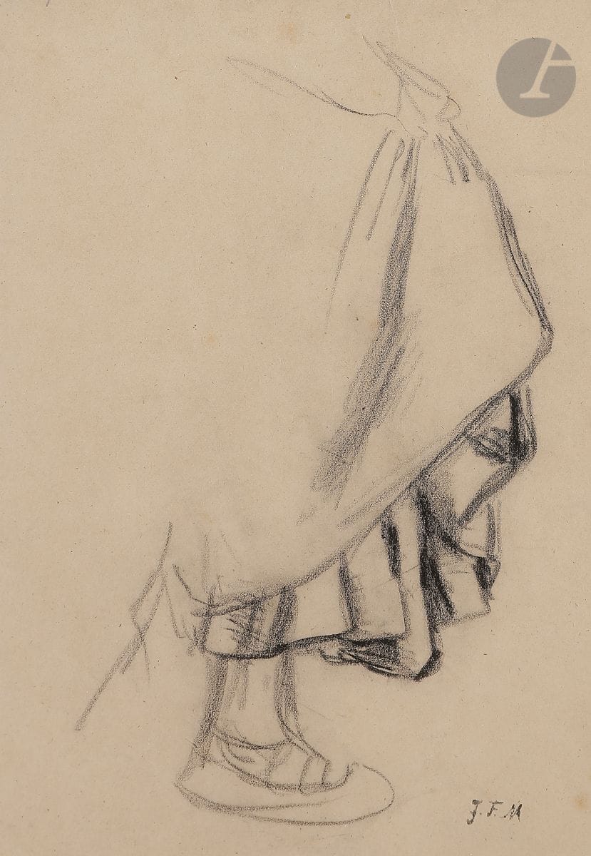Jean-François MILLET (1814-1875)
Étude de drapé
Fusain et estompe.
Cachet de la vente d'atelier Millet en bas à droite (Lugt 1460).
18 x 13 cm

Provenance : 
Vente de l'atelier de Millet, les 10-11 mai 1875.