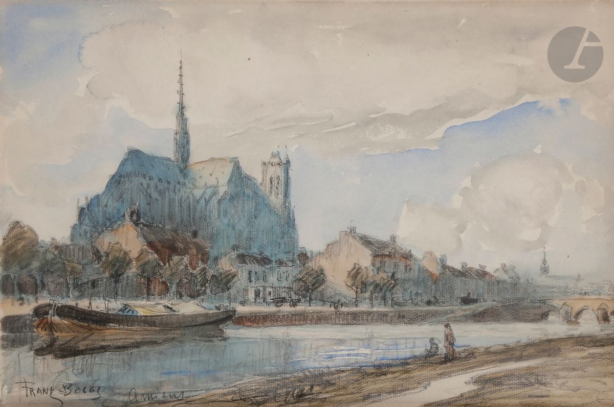 Frank-Myers BOGGS (1855-1926)
Amiens, la Cathédrale
Aquarelle et crayon.
Signée et située en bas à gauche.
26,5 x 40 cm