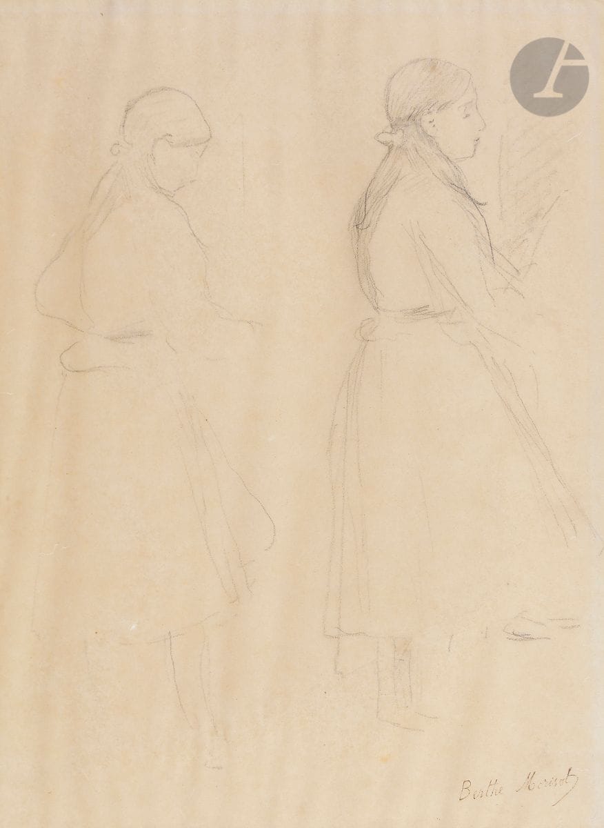 Berthe MORISOT (1841-1895)
Étude de jeune fille debout
Mine de plomb sur calque.
Timbrée en bas à droite (Lugt 1826).
30 x 21 cm