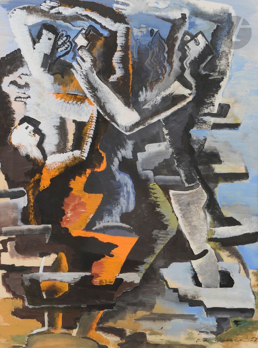 Ossip ZADKINE (1890-1967)
Composition aux personnages, 1951
Gouache.
Signée et datée en bas à droite.
63 x 48 cm

Provenance :
Collection Jules Supervielle.
