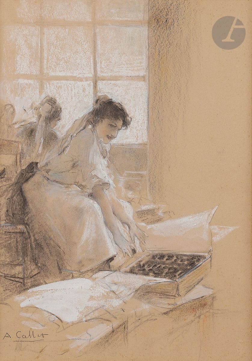 Antoine CALBET (1860-1944
)The Breton Biscuit FactoryChalkboard
, white stone and gouache highlights.
Signed lower left.
29,5 x 20,5 cm



