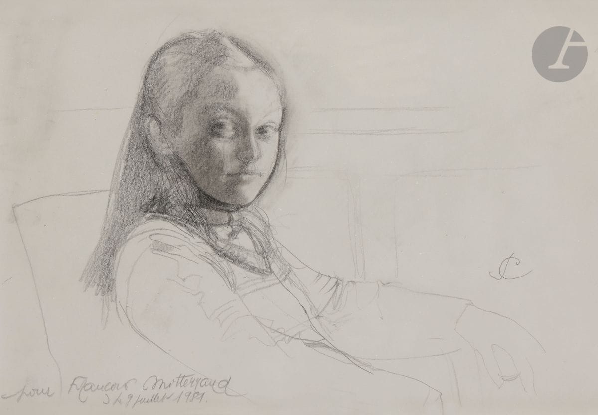 Pierre CARRON (né en 1932)
Jeune fille assise, 1981
Crayon et estompe.
Monogrammé, daté et dédicacé " pour François Mitterrand " en pied.
19,5 x 27,5 cm