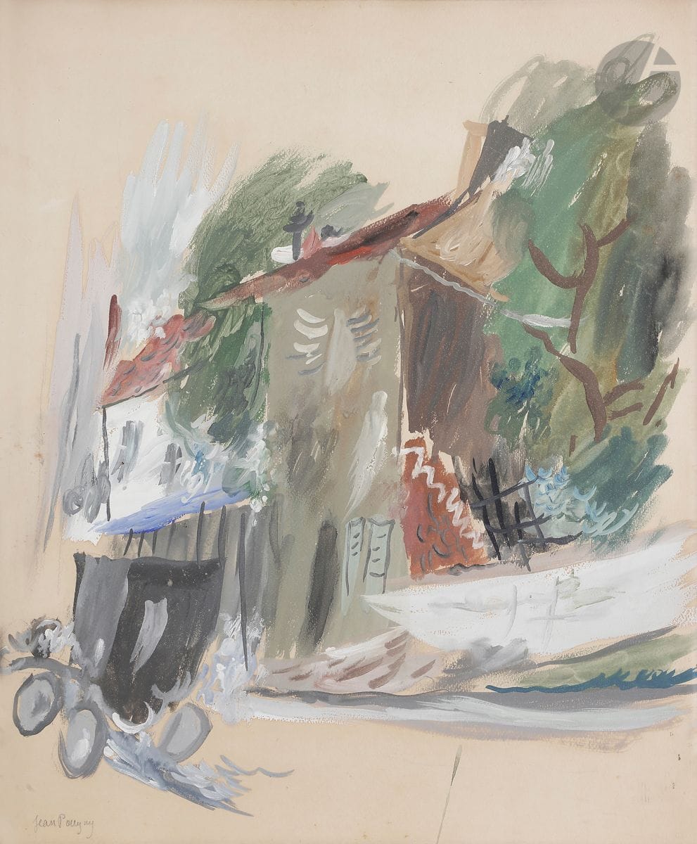 Jean Puni dit POUGNY (1892-1956)
La Traversée du village, vers 1920-25
Gouache.
Signée en bas à gauche.
53 x 43 cm
