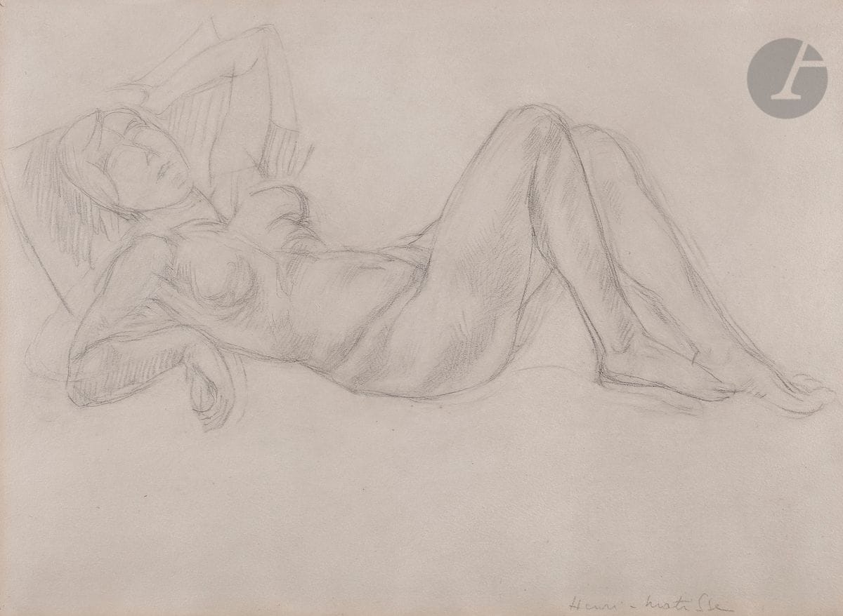 Henri MATISSE (1869-1954
)Nude Woman Lying Down, 1921-22Pencil
and eraser.
Signed lower right.
(Freckles).
28 x 38,5 cmA

certificate of Mrs Marguerite Duthuit dated November 2, 1970 will be given to the buyer

.


We thank Mr Georges Matisse for the information he gave us.







