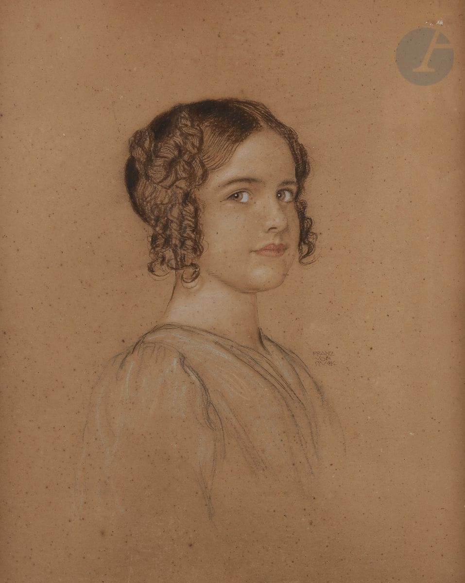 Franz von STUCK (1863-1928
)Portrait of the artist's daughterChalk
, white chalk and watercolor highlights.
Signed on the right.
(Signed on the right.)
54 x 45 cm





