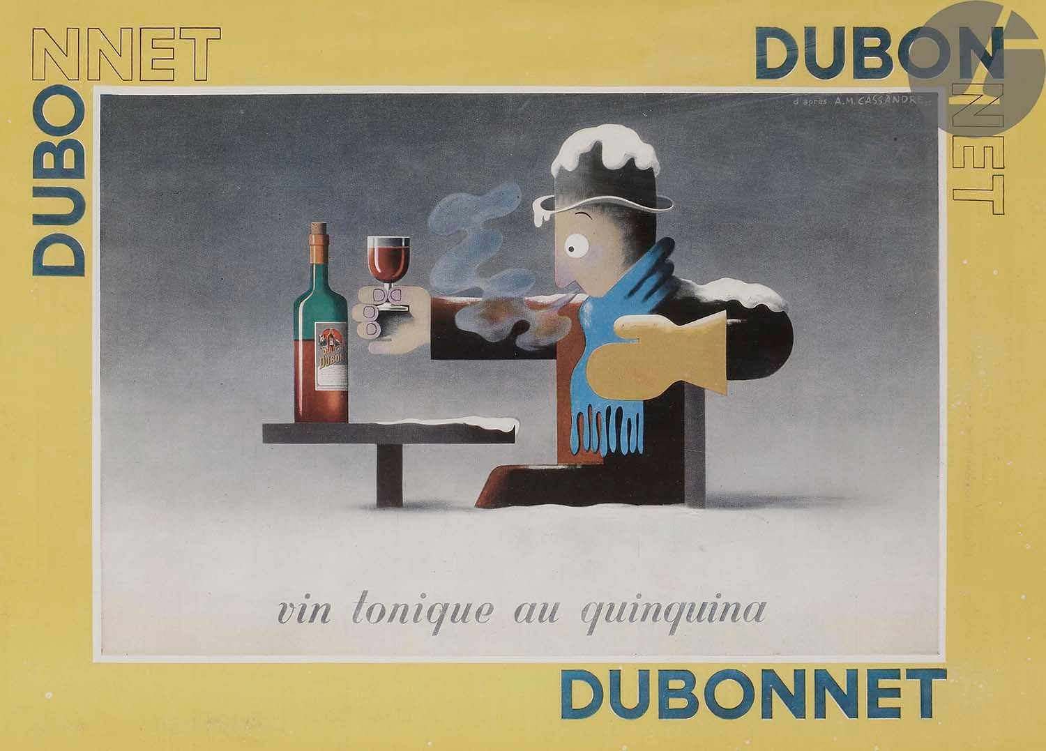 D'après A.M. Cassandre, 1935
Dubonnet - Vin tonique au quinquina, 1935
Affiche. 
23 x 31 cm à vue
Encadrée.
