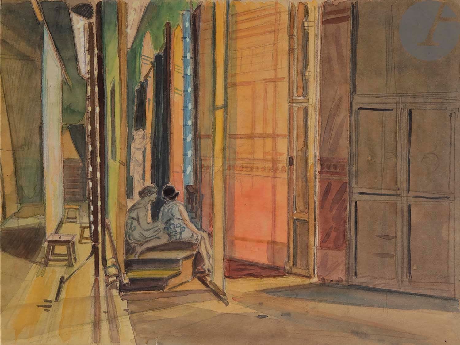 Tony MINARTZ (1873-1944)
Palais de la Ca’ d'Oro - Femme dans un intérieur
2 aquarelles sur traits de crayon.
Timbre de la vente Tony Minartz au dos.
32 x 41 cm

- Provenance : 
Vente Maîtres Boisgirard et Antonini, Nice, 13 février 2010, n° 60 et 61.