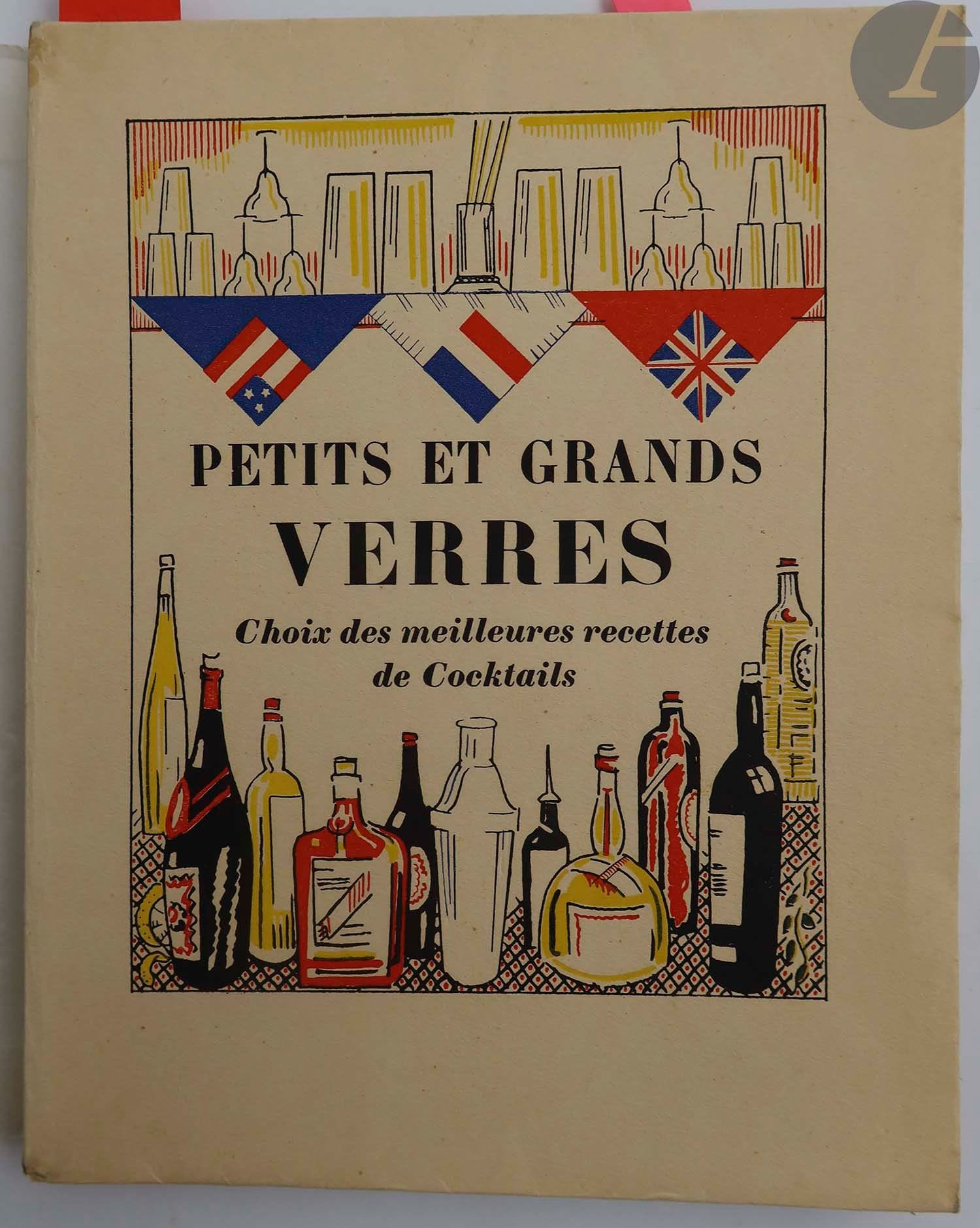 LABOUREUR (Jean-Émile) - TOYE (Nina) - ADAIR (A. H.).
Petits & grands verres. Choix des meilleurs cocktails recueillis par Nina Toye & A. H. Adair et mis en français par PH. Le Huby.
Paris : Au sans pareil, [1927]. — In-4, 240 x 190 : frontispice, (2 ff.), 131 pp., (3 ff. 2 derniers blancs), 9 planches, couverture illustrée. Broché, couverture rempliée.

Sylvain Laboureur, Catalogue complet de l'œuvre de Jean-Émile Laboureur, II, pp. 120 à 123, n° 342.

Édition originale française de ce recueil composé par Nina Toye et A. H. Adair et présenté comme traduit par Philibert Le Huby qui n'est autre que le pseudonyme de Jean-Émile LABOUREUR (1877-1943).

Il s'agit de l'un des premiers ouvrages à divulguer pour le grand public de véritables recettes de cocktails. L'édition américaine parut en 1925.
L'édition est superbement illustrée par Laboureur. Elle comprend 10 très belles compositions hors texte gravées à l'eau-forte et au burin ainsi qu'une composition en couleurs sur la couverture et 14 ornements en noir représentant des bouteilles, des verres, un shaker, un citron, etc.

Un des exemplaires de luxe au format in-4, les seuls à comprendre les hors-textes, celui-ci étant l'un des 225 numérotés sur vélin Montgolfier (n° 168).
Exemplaire très bien conservé.