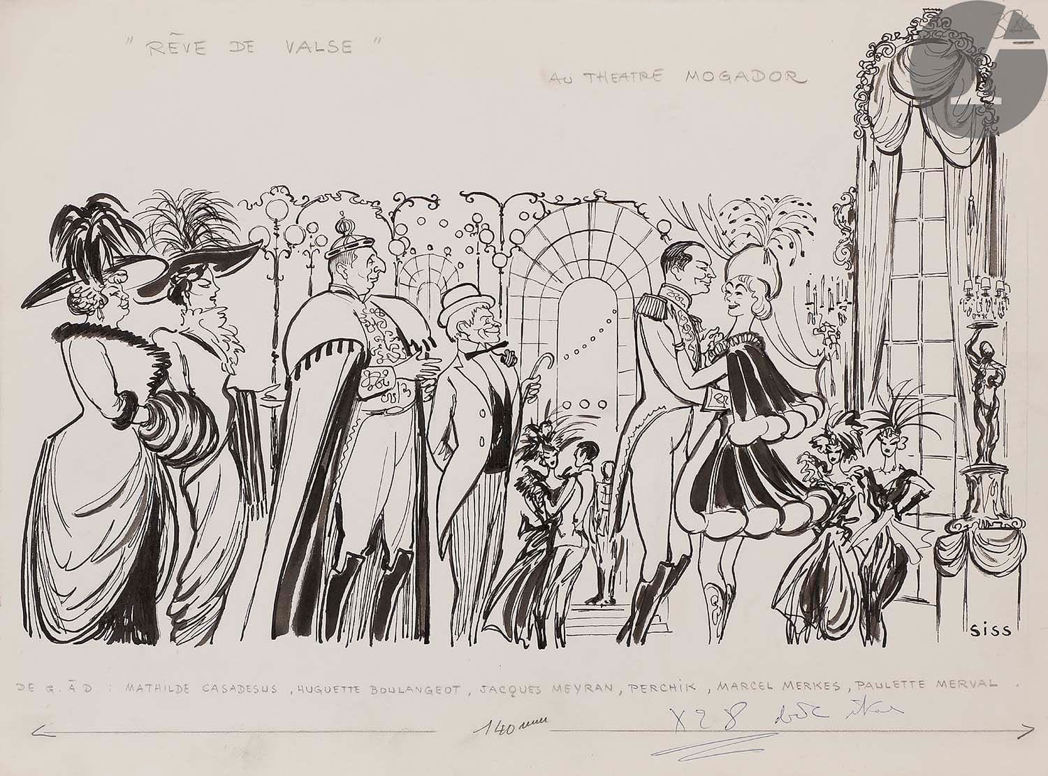 William SISS (XXe siècle)
Rêve de Valse au théâtre du Mogador - Cyrano de Bergerac à la Comédie Française
2 encres.
Signées. 
28.5 x 38 cm - 38 x 28 cm