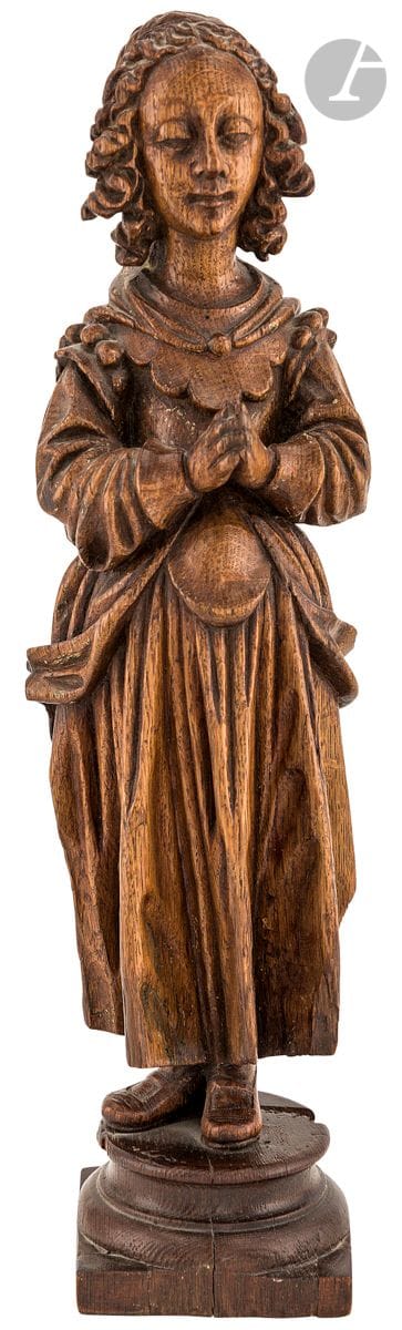 Oak Saint Woman carved in the round; on a circular moulded base.
19th century, in the style of the late 16th century
H : 49,5 cm