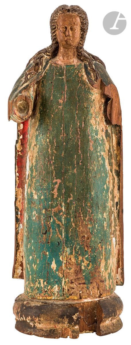 Sainte femme en bois sculpté et polychromé
Indo-portugais, XVIIIe siècle
H : 44,5 cm
(accidents et manques visibles)