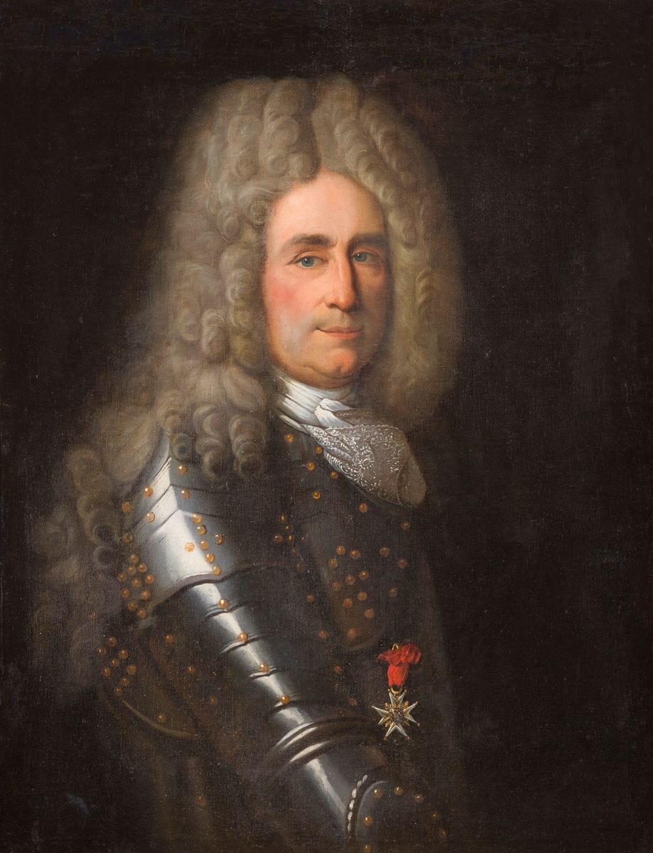 École FRANÇAISE vers 1720
Portrait d’homme en armure
Toile
80 x 62 cm
(Restauration)
Cadre en bois sculpté et doré de style Louis XIV