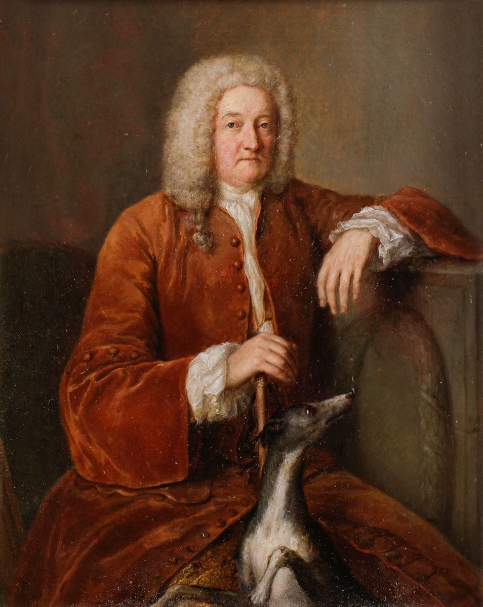 École ANGLAISE vers 1740
Portrait d’homme avec son chien
22,5 x 19 cm
Porte au dos une notice de catalogue de vente : École de Gérard Ter Borch, lot 101- Seigneur assis , un lévrier à son côté (cuivre, 22,5 x 19 cm)
(Restaurations anciennes)