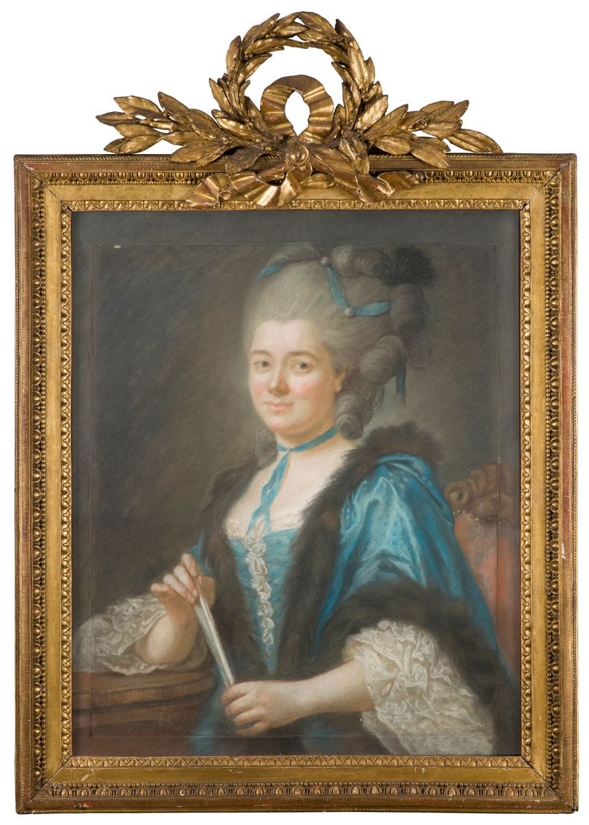 Attribué à Louis VIGEE (1715 - 1767)
Portrait présumé de Mme Lorrain
Pastel
81 cm x 66,5 cm
Agrandi de 5 cm en haut et 3,5 cm sur les trois autres côtés
Porte une signature et une trace de date en bas à gauche «L. Vigée 17..»
Étiquettes et inscriptions anciennes au revers « collection A LENOIR / portrait de Mme Lorrain / Mr Lorrain était Dr du musée de / St Petersbourg. Signé L Vigee / (Père de Mme Vigee Lebrun) 1761 »
(Accidents) 

Provenance :
Collection A. Lenoir (selon une étiquette au revers).