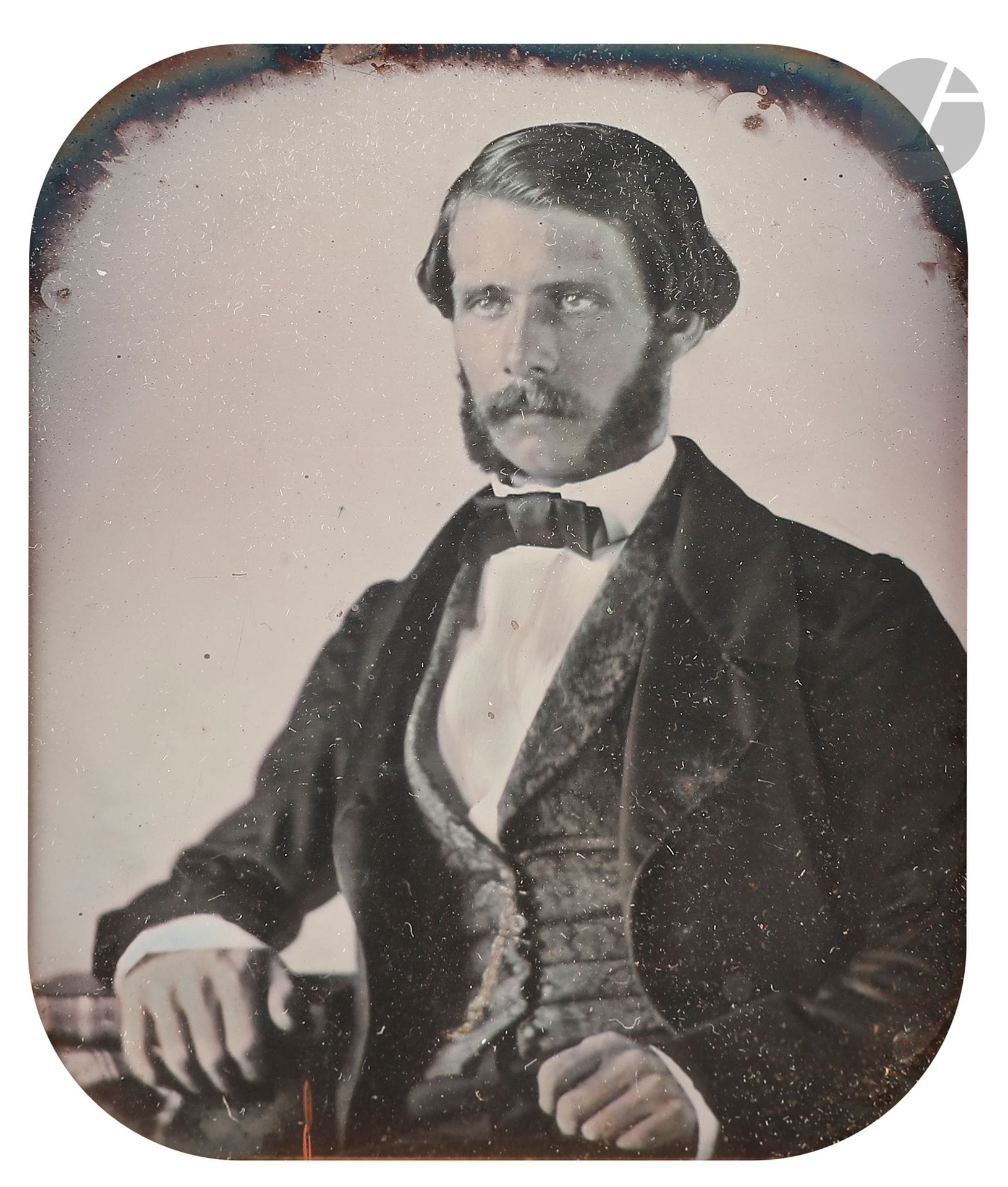 J. J.
ValmyFrench
Guiana
, 1858. 
Young man in Cayenne. 
Daguerreotype, 1/8 of a plate, in its original mount. Photographer's credit, date and handwritten annotations inside the box. 
6.5 x 5 cmJ

. J. ValmyFrench
Guiana, 1858.
young man in Cayenne.
Daguerreotype, 1/8 plate, in its vintage mount. Photographer's credit, date and handwritten annotations inside the box.
6.5 x 5 cm










