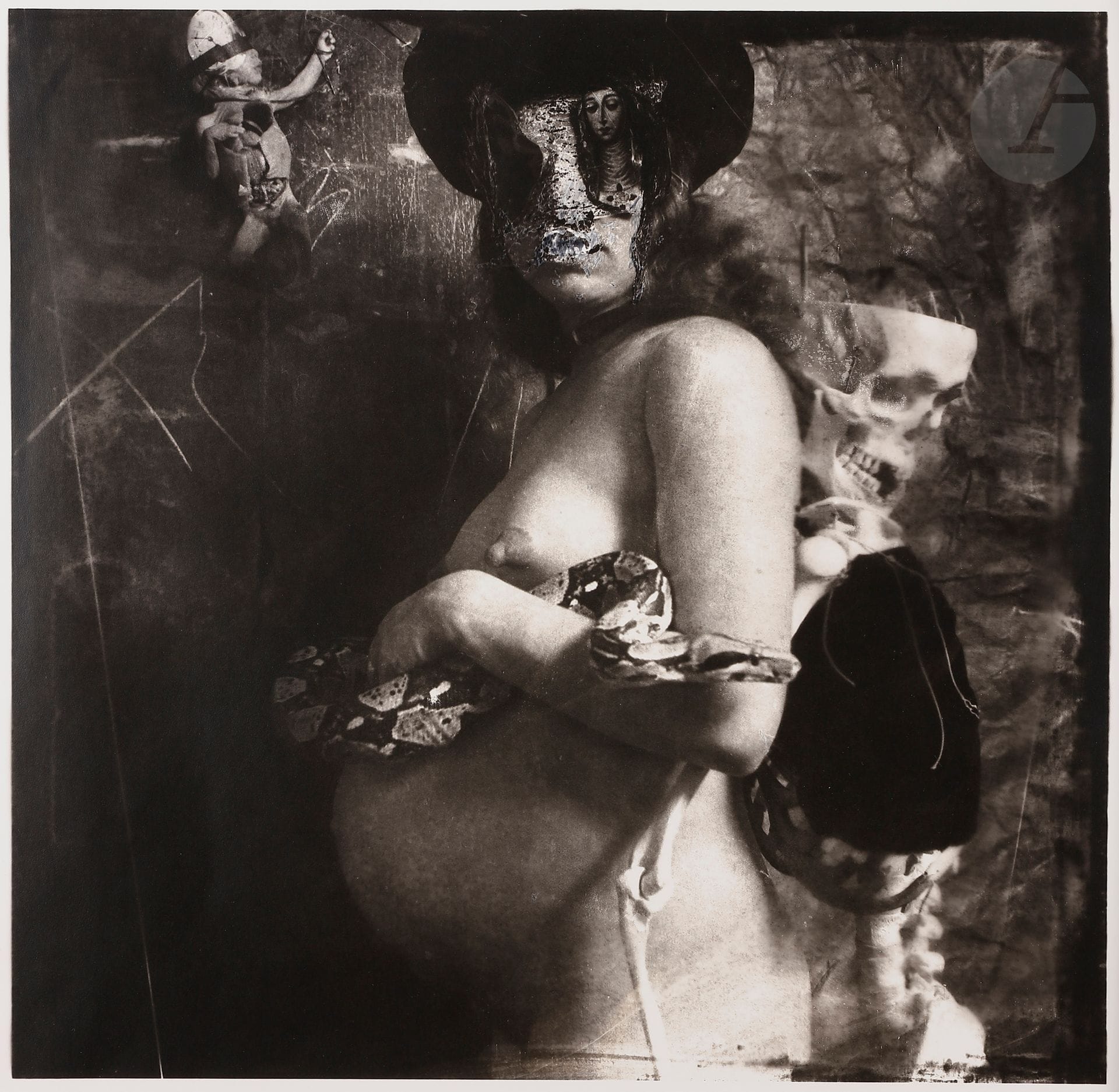Joel-Peter Witkin (1939) 
The Wife of Cain, 1981. 
Vintage silver print on Agfa paper (1982), signed, titled, dated and numbered 15 copies on verso. 
Image: 36,7 x 37,5 cm 
Sheet: 50,5 x 40,5 cmBibliography

(N° 334 to 336): 
Joel-Peter Witkin, Photo Poche, N° 49, Nathan, 2000, ill. 14, 28 and 36.

Joel Peter Witkin (1939)
The Wife of Cain, 1981. 
Vintage gelatin silver print on Agfa paper (1982), signed, titled, dated and numbered on verso. Edition of 15. 
Image: 36.7 x 37.5 cmPaper
: 50.5 x 40.5 cm












