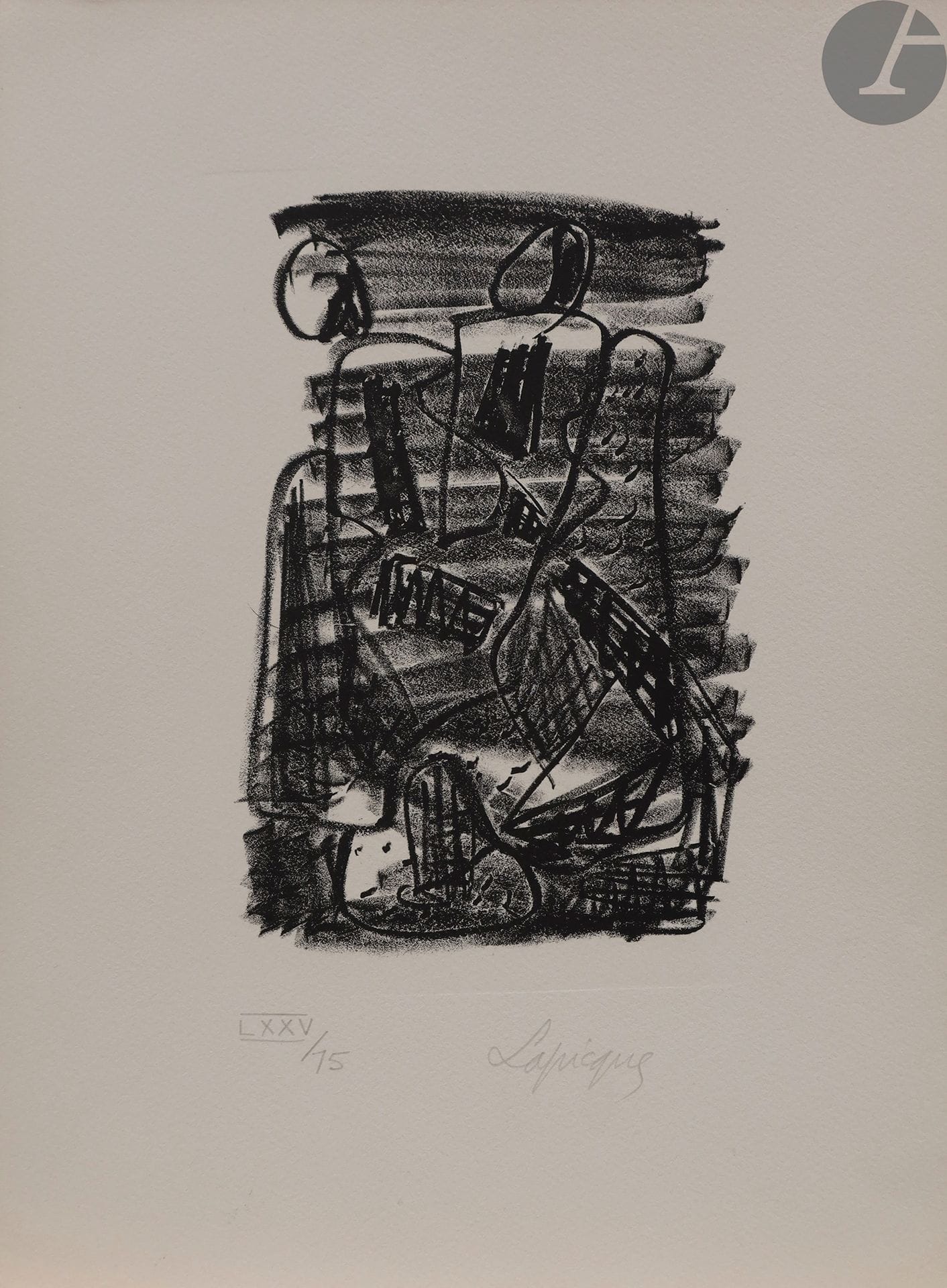 Charles Lapicque (1898-1988)
L'Angélus ; Les Patineurs. 1945. Lithographie. Chaque [280 x 380]. Balanci 1 et 6. Épreuves sur vélin d'Arches, signées et numérotées « LXXV/15 » et « LXXIII/15 ». Tirage total à 82 ou 84 épreuves.